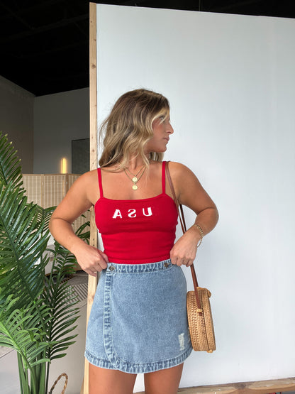 USA Crop Top Red