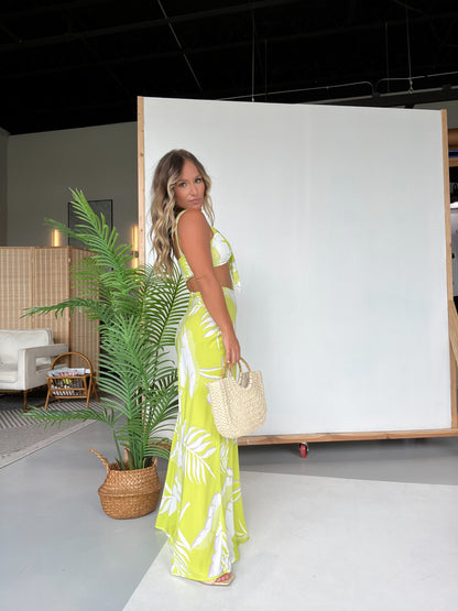 Mykonos Trip Maxi Skirt Set Lime Cream