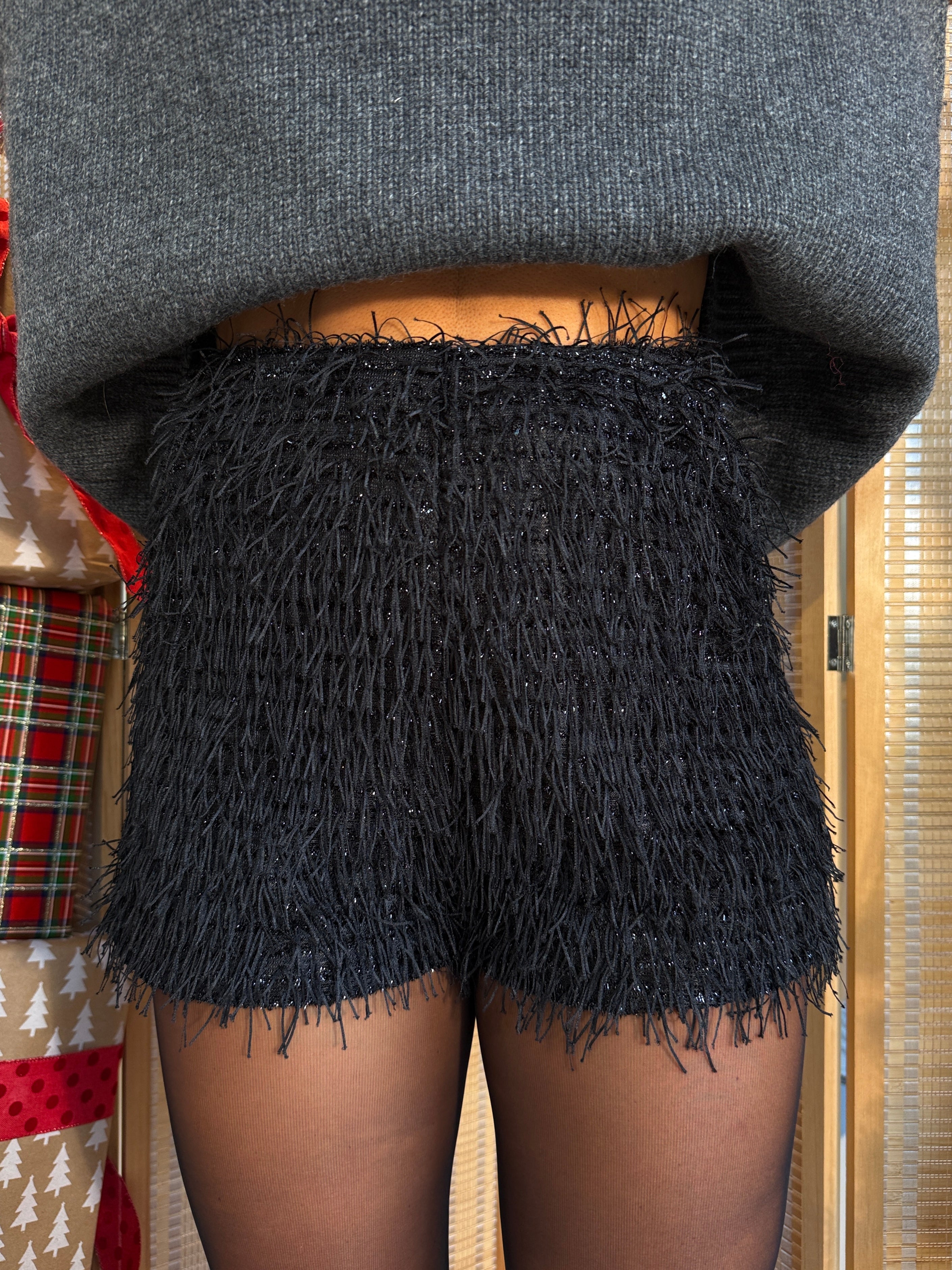 New Years Tinsel Fringe Shorts Black