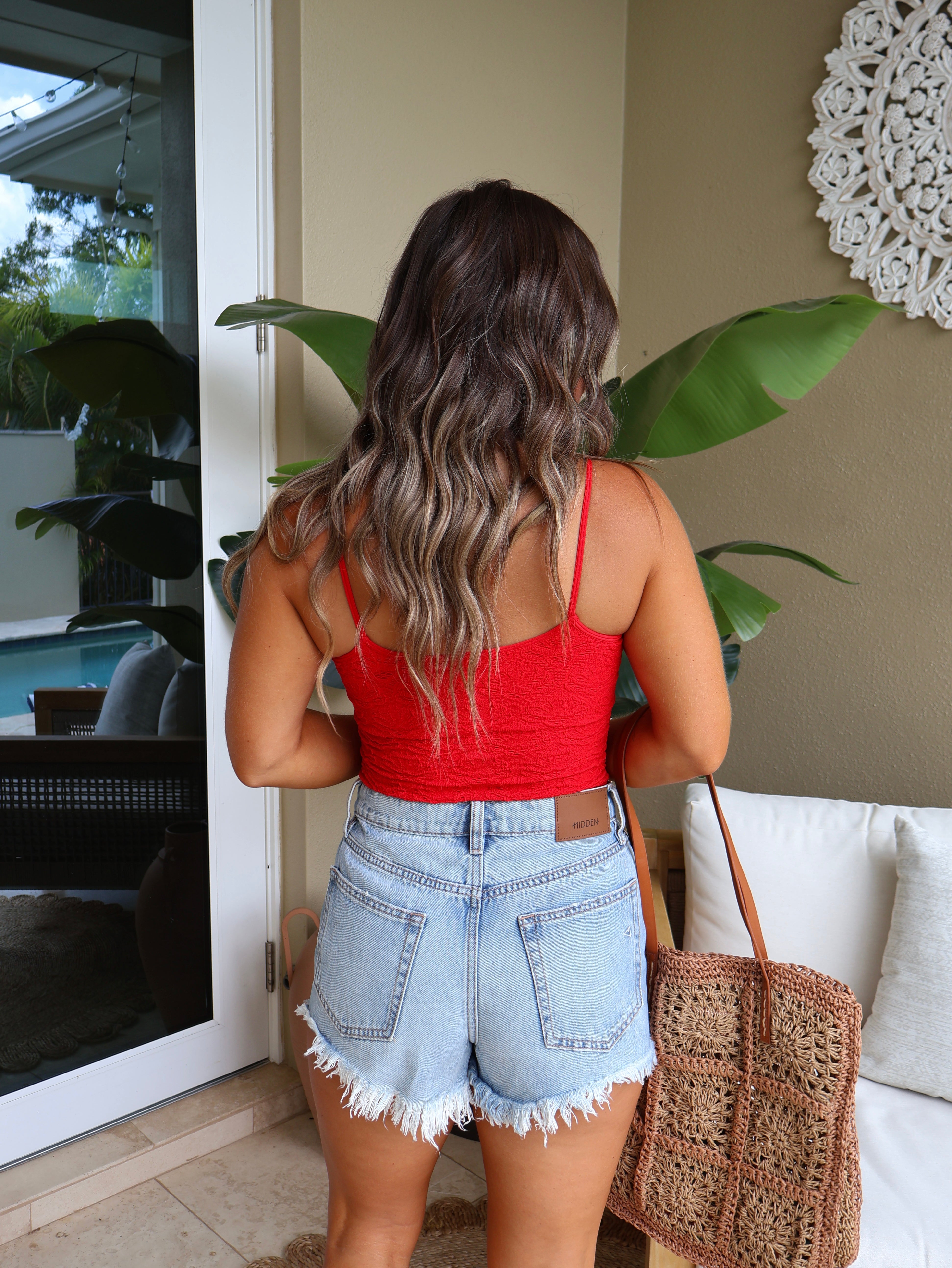 Rio Basic Lace Textured Tank Cherry