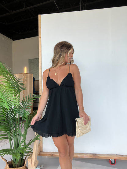 Winnie Ruffle Mini Dress Black