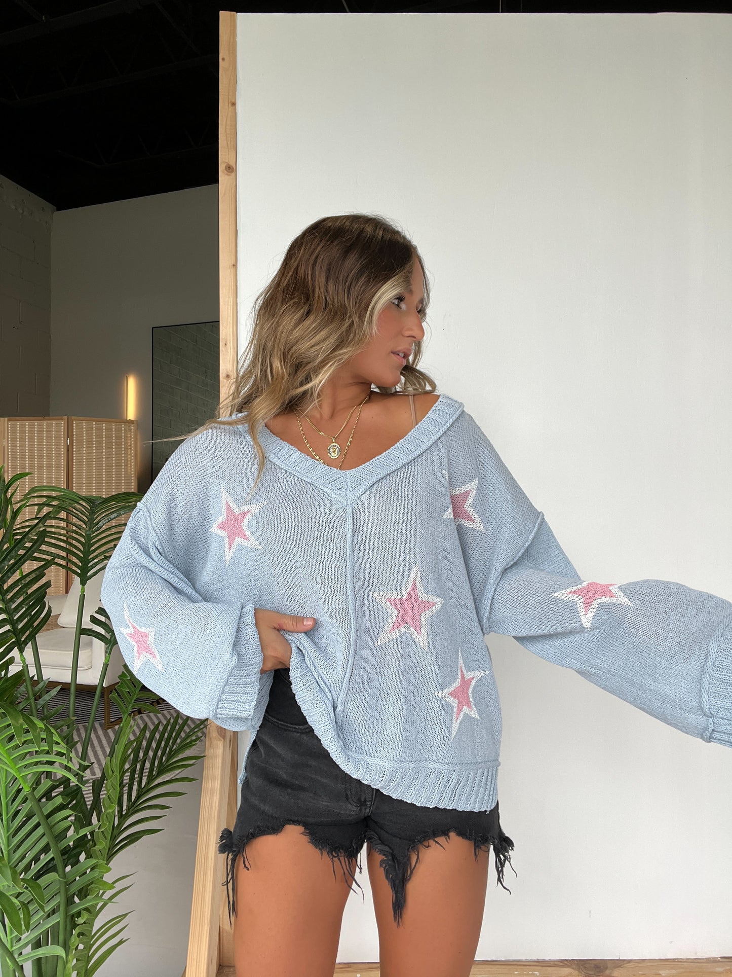 Shine Bright Summer Sweater Baby Blue