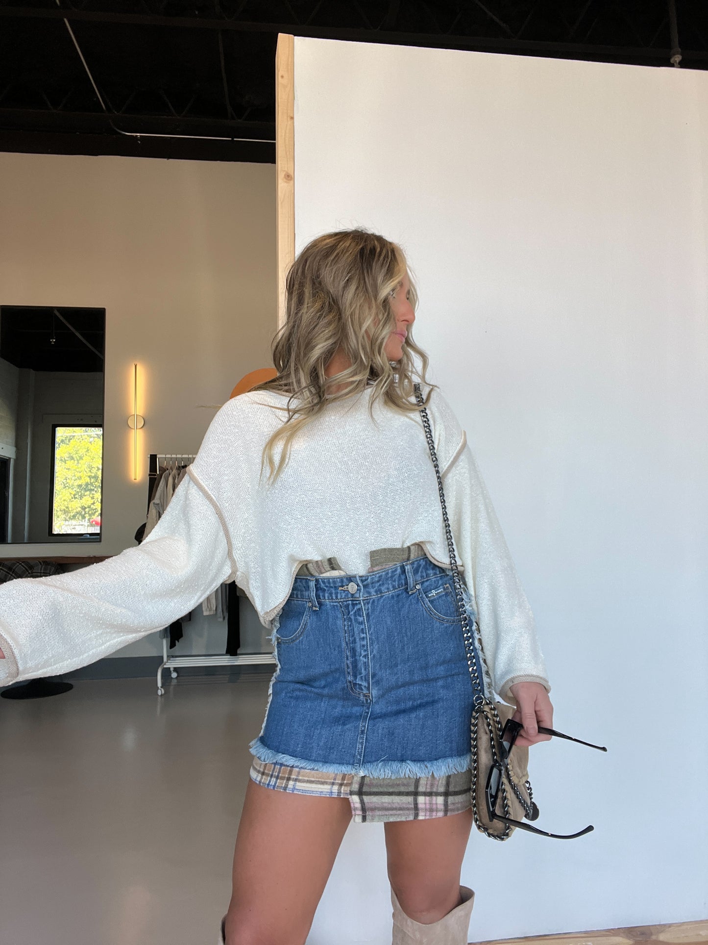 Malina Plaid Mini Denim Skirt