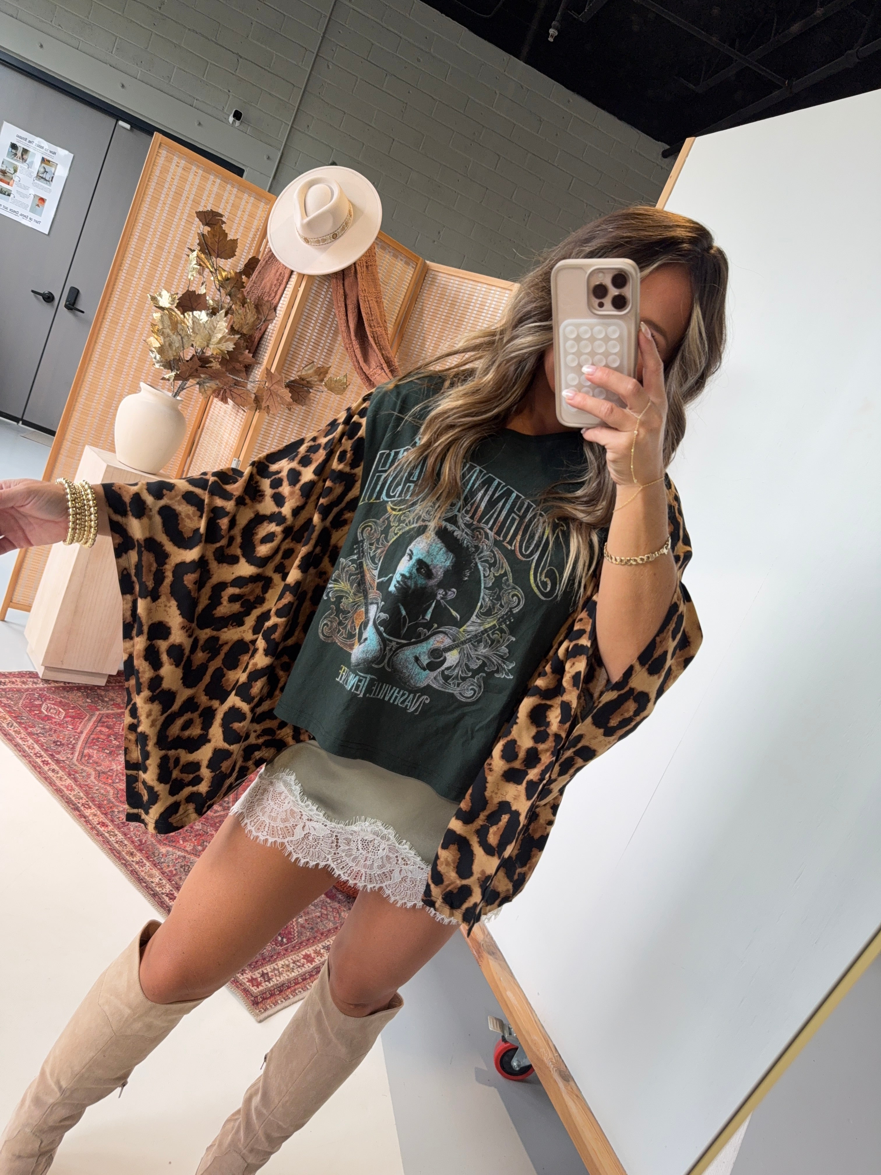 Johnny Cash Mix & Match Tee Green Cheetah