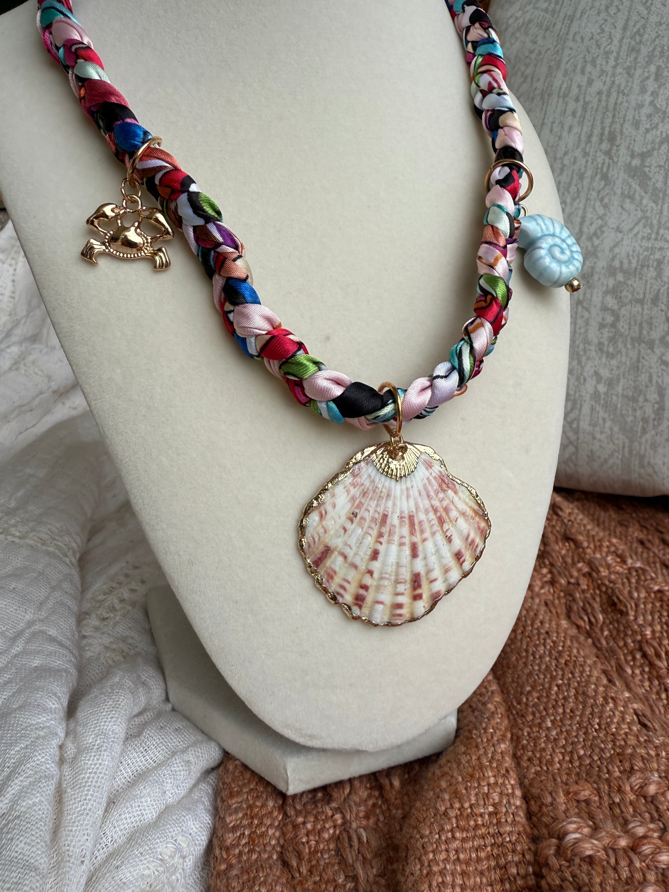 Clara Scarf Shell Necklace Pink Multi