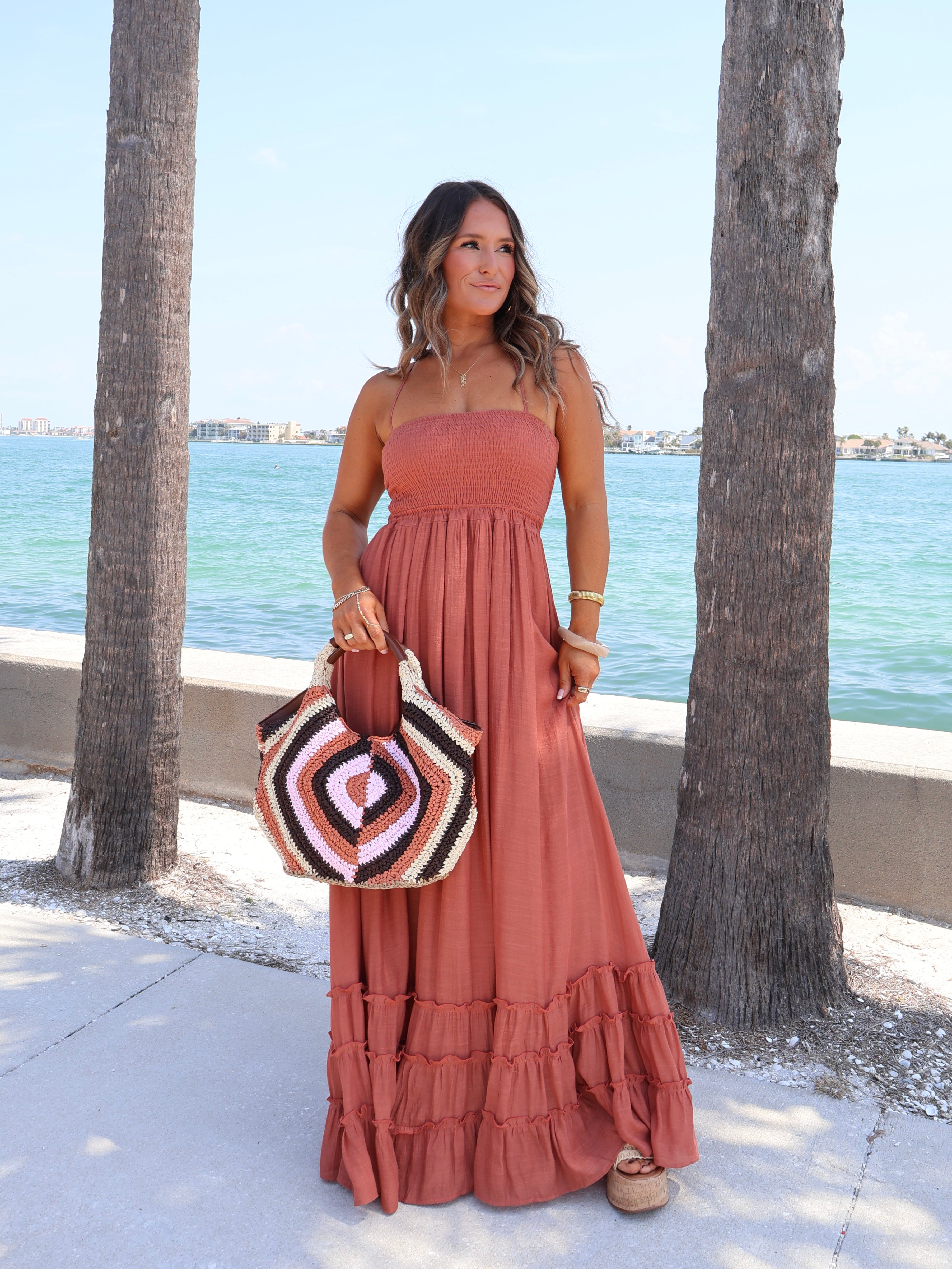 Sunset Lover Halter Maxi Dress Rust