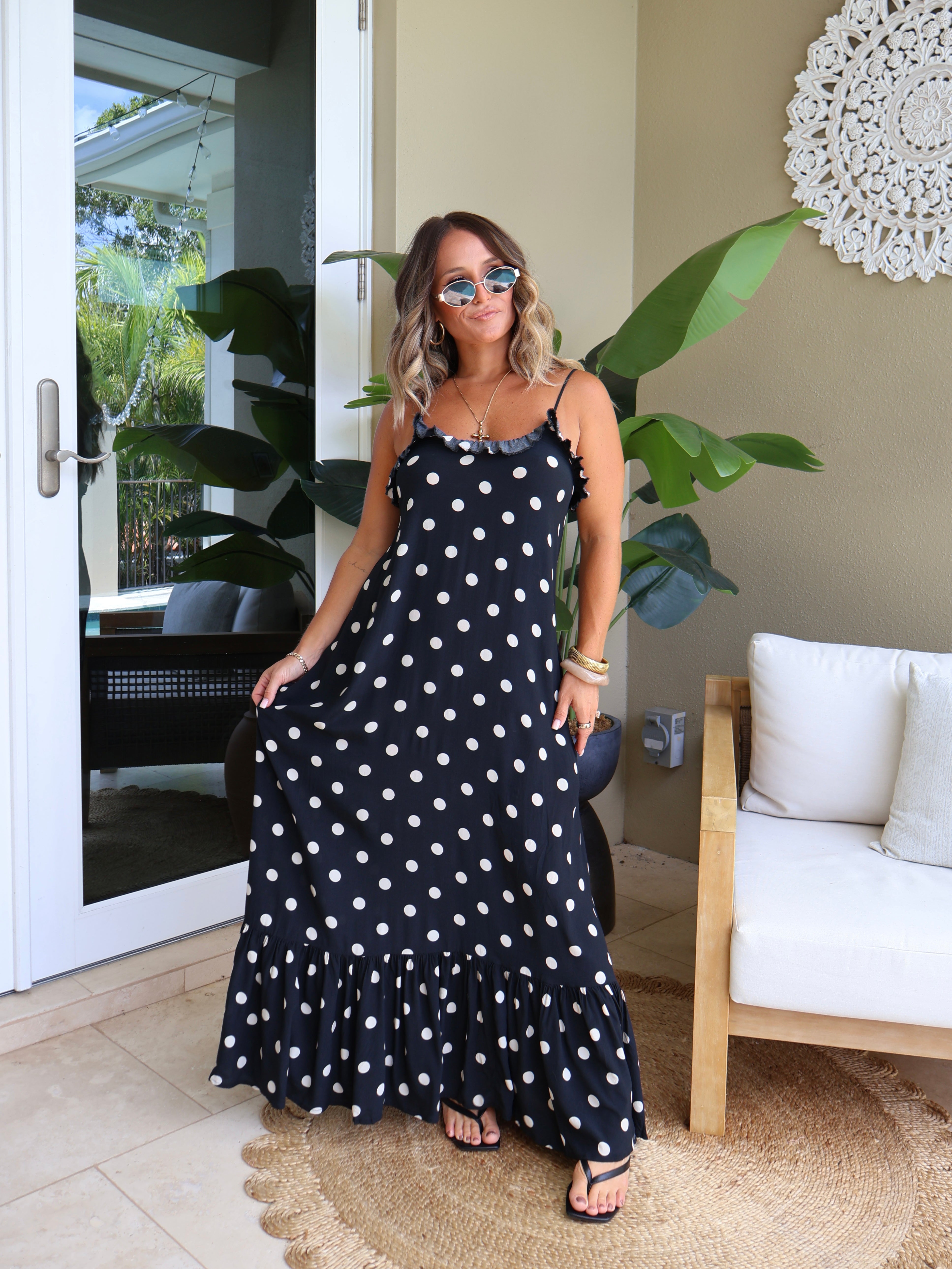 Jada Polka Dot Maxi Dress Black