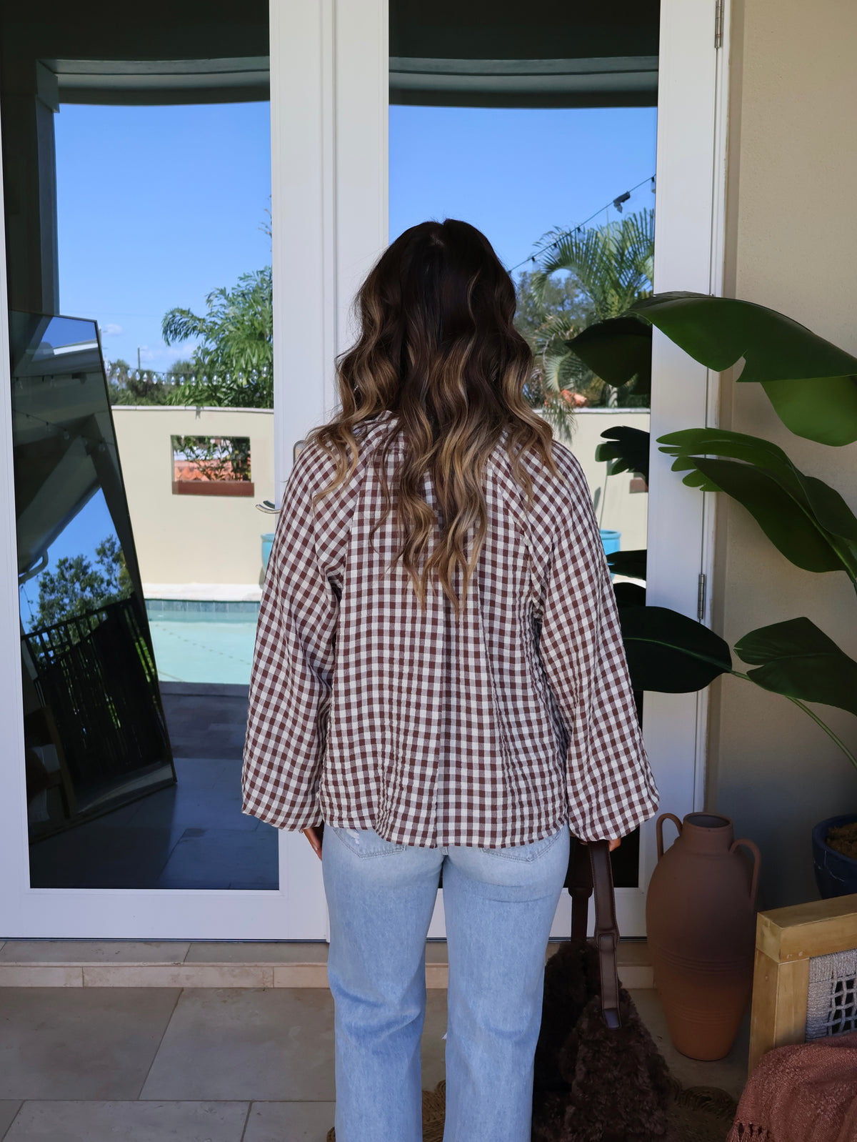 Thanksgiving Eve Gingham Top Brown