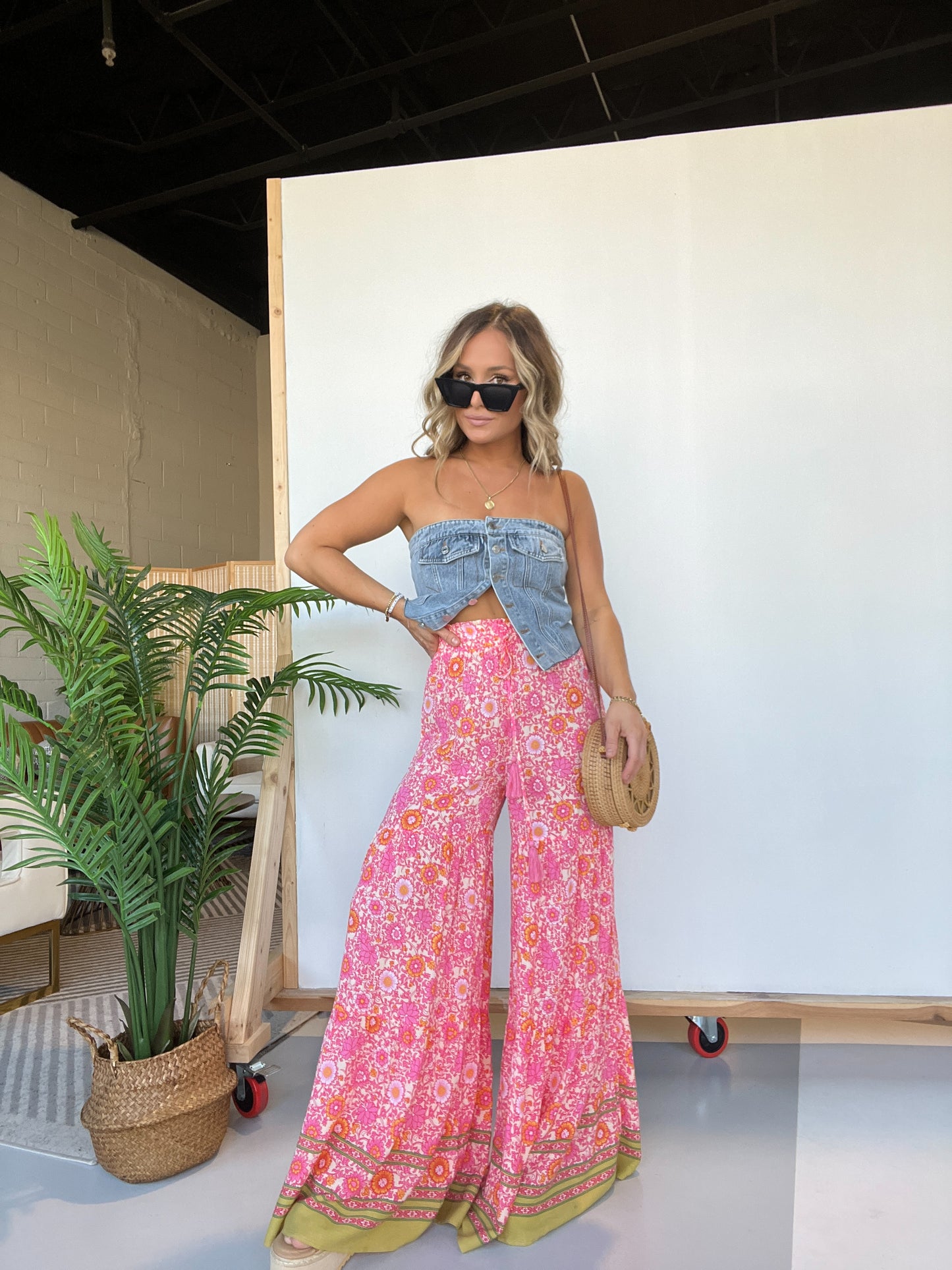 Pinkish Bloom Wide Leg Boho Pants