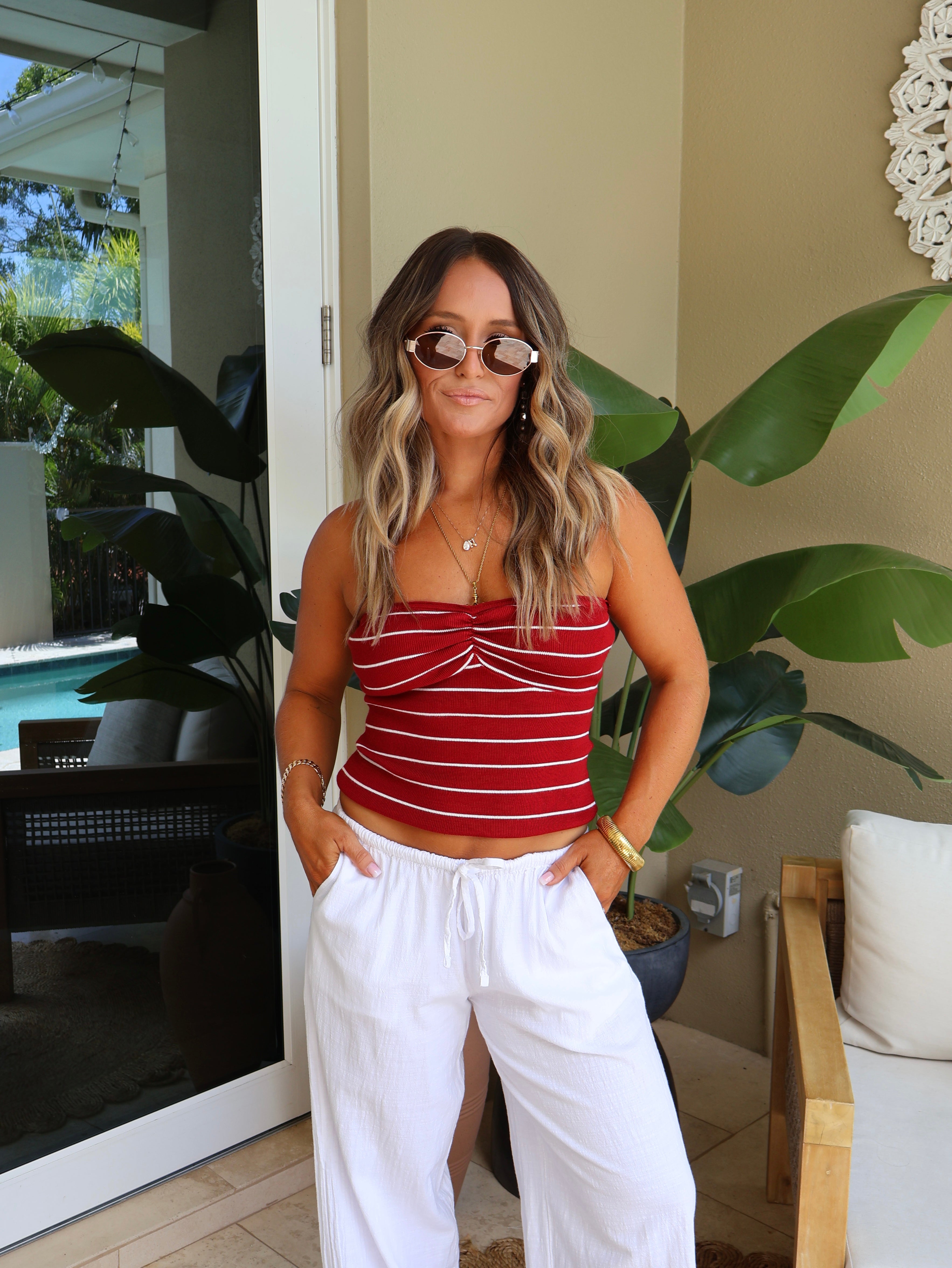 Fireworks Striped Tube Top Red/White