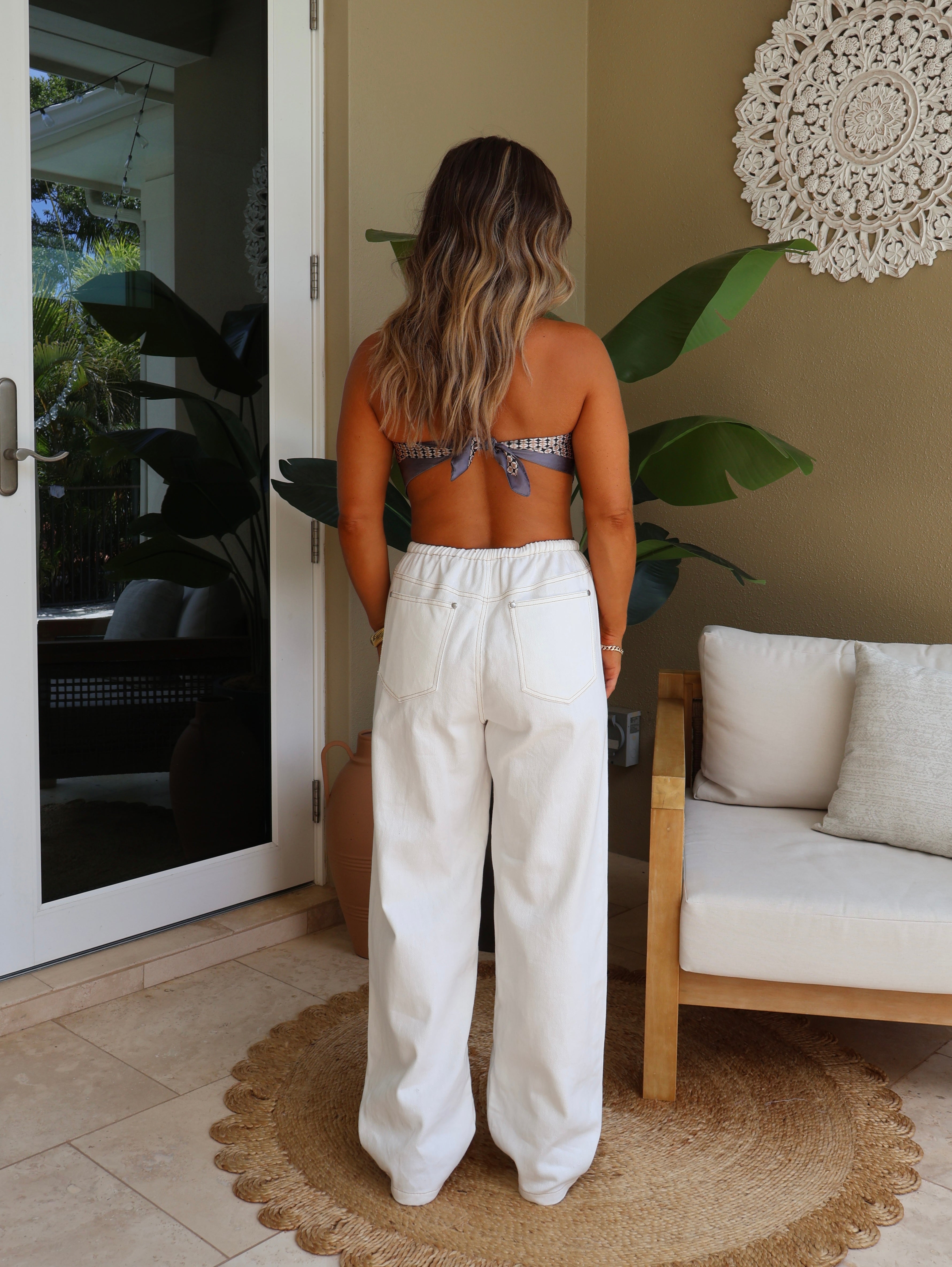 Lennon Studded Denim Pants White