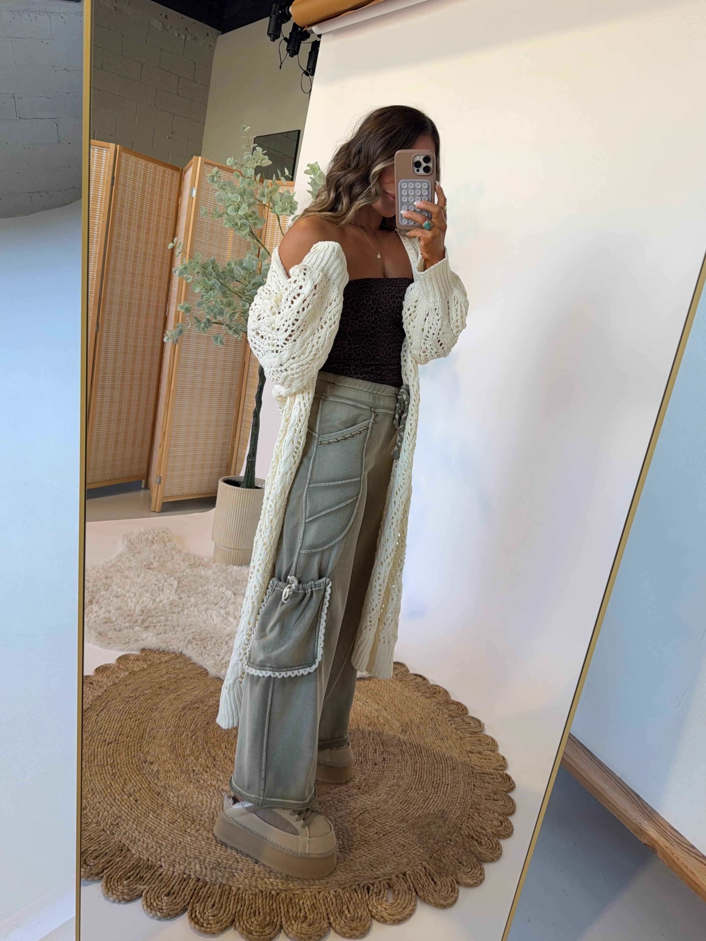 Grown Wild Lace Trim Pants Sage