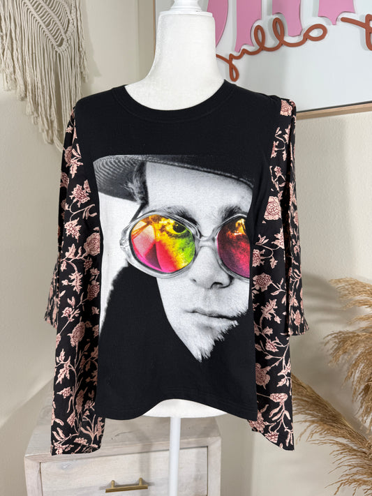 Elton John Mix & Match Tee Black Floral