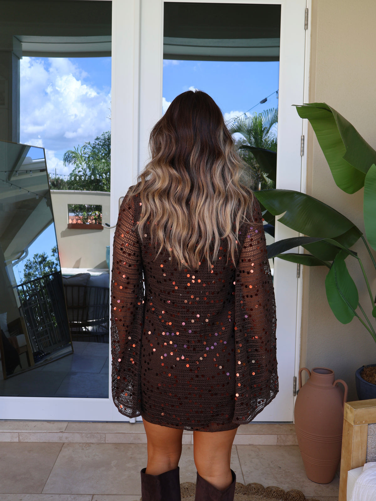 Autumn Luxe Sequin Mini Dress Brown