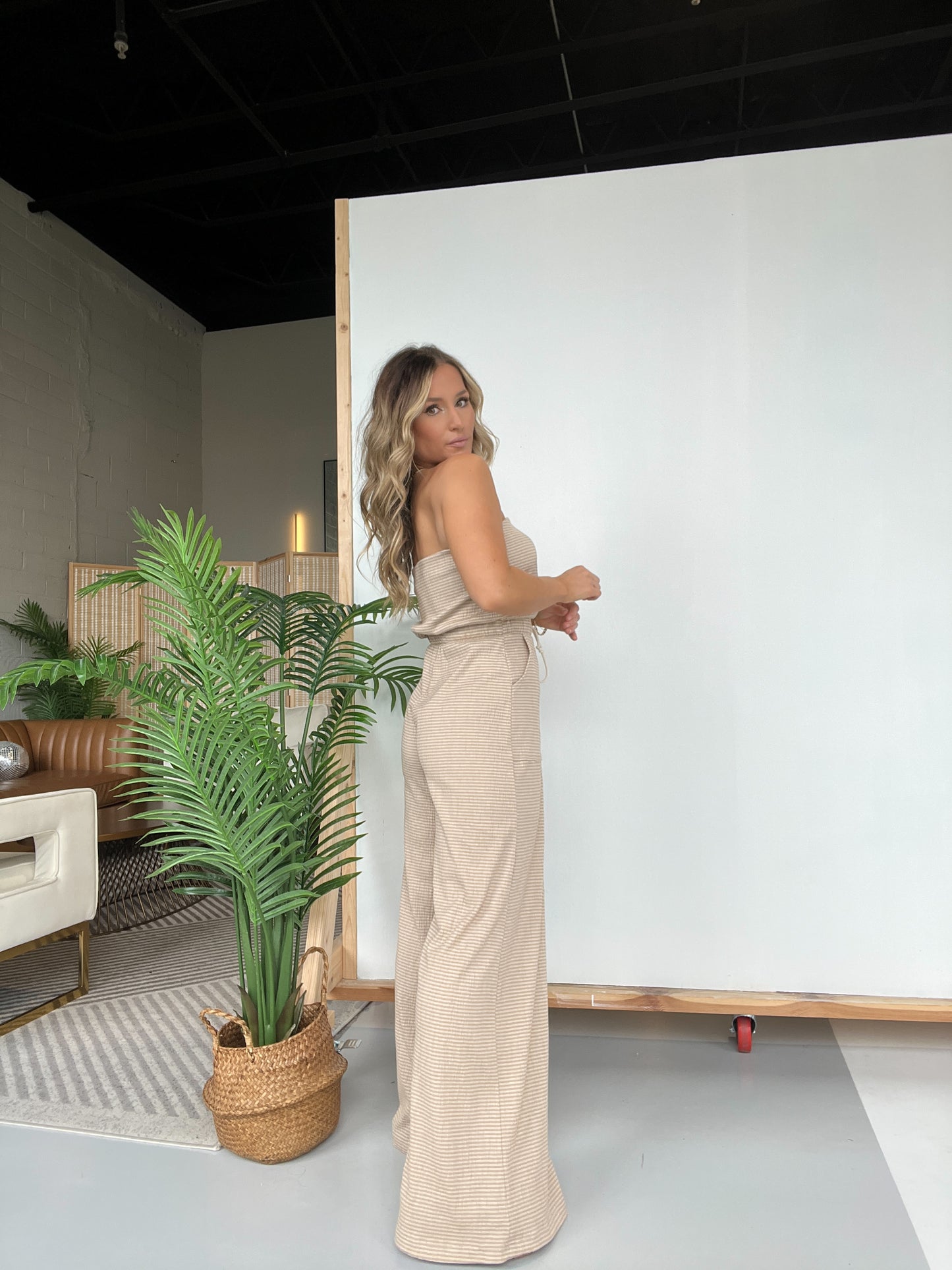 Zienna Strapless Jumpsuit Taupe Ivory
