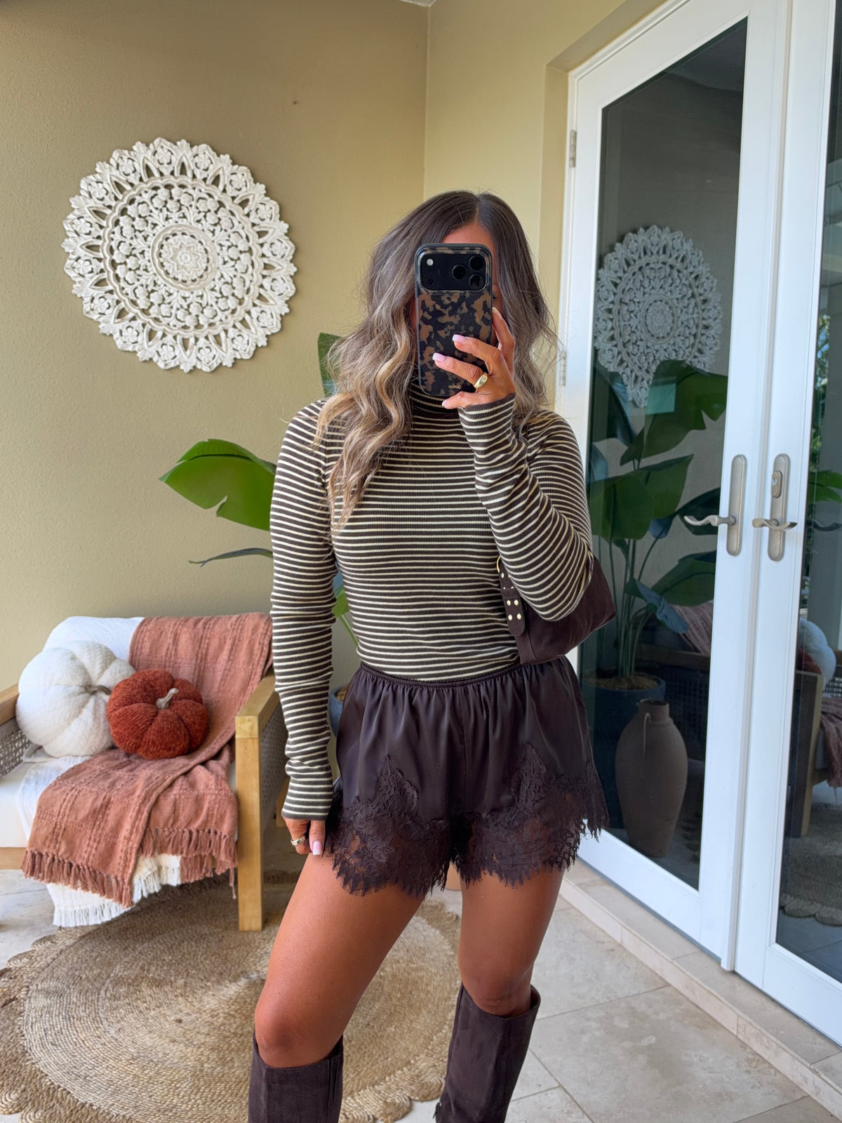 November Muse Striped Turtleneck Brown/Cream