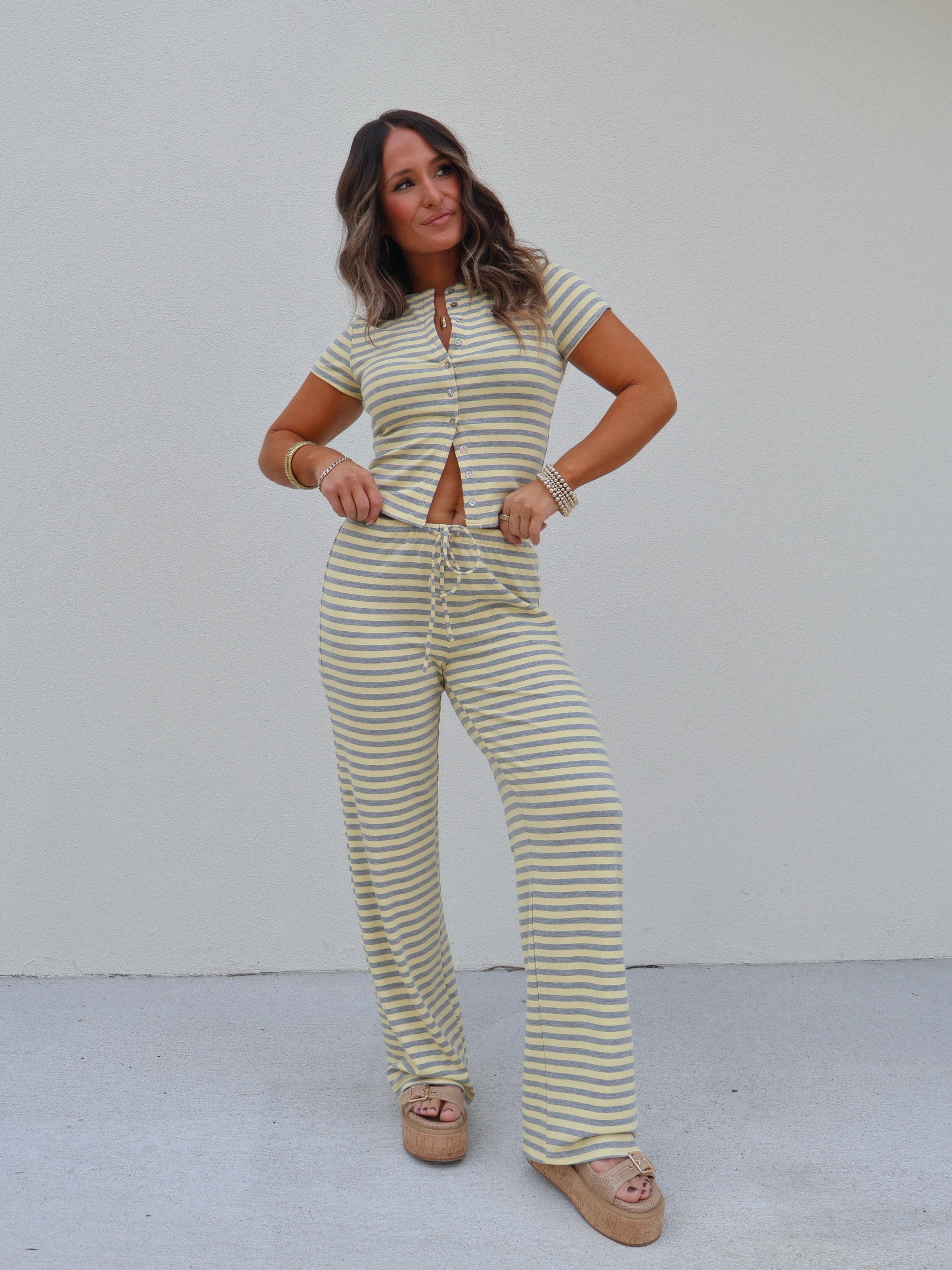 Banana Shake Striped Set Yellow/Grey