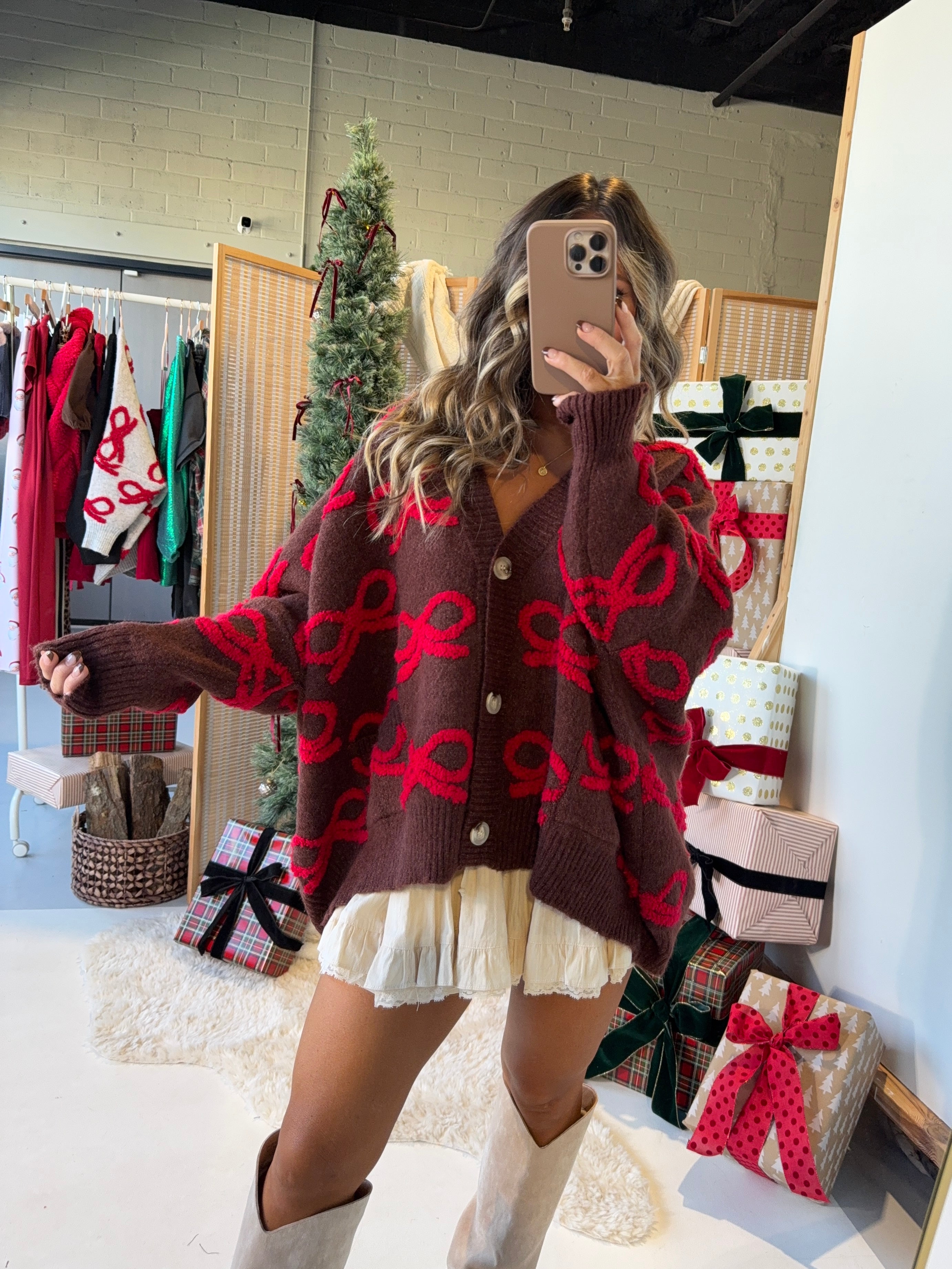 Tied in a Bow Knit Sweater Chocolate/Red