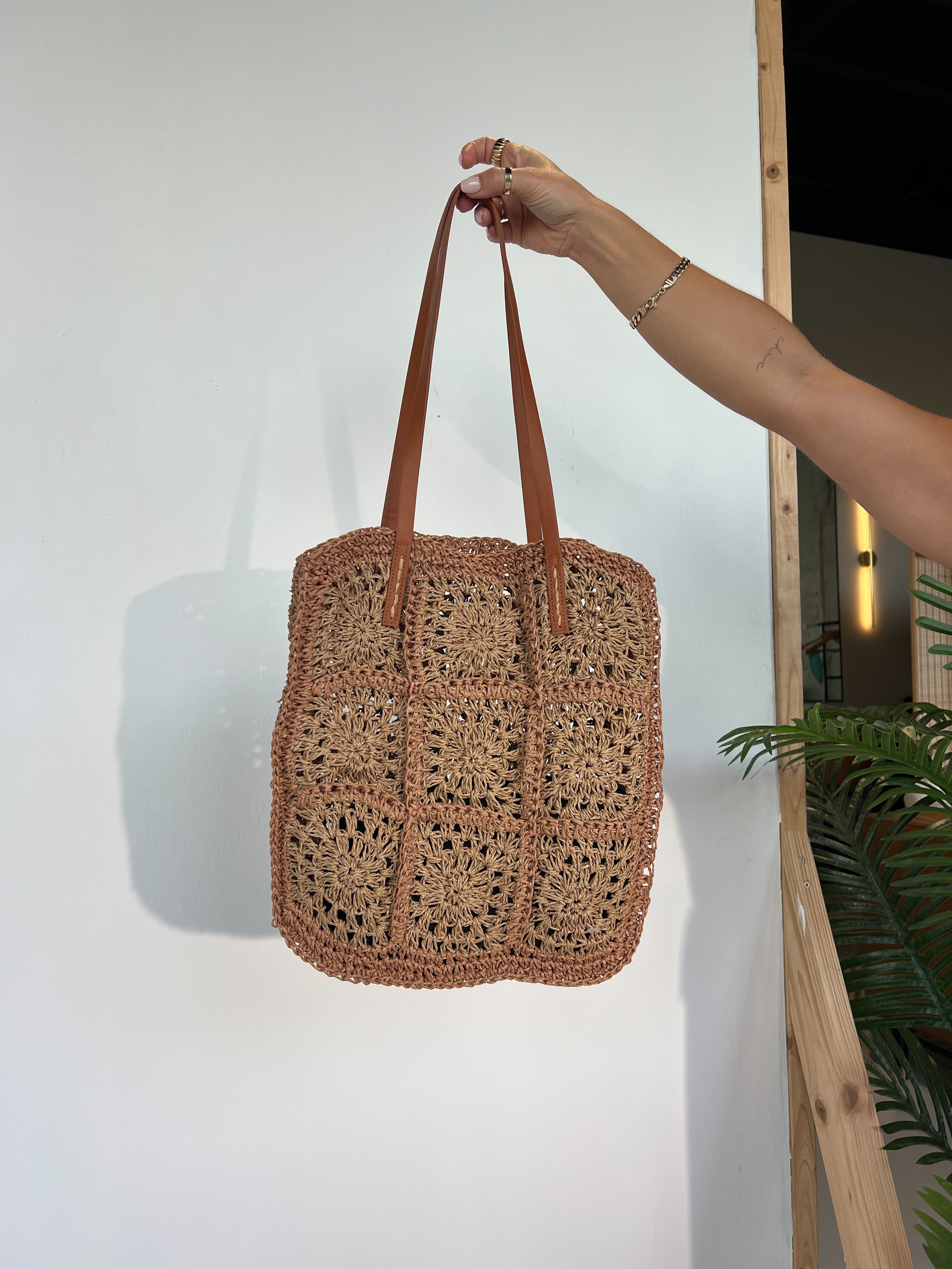 Island Girl Crochet Tote Tan Multi