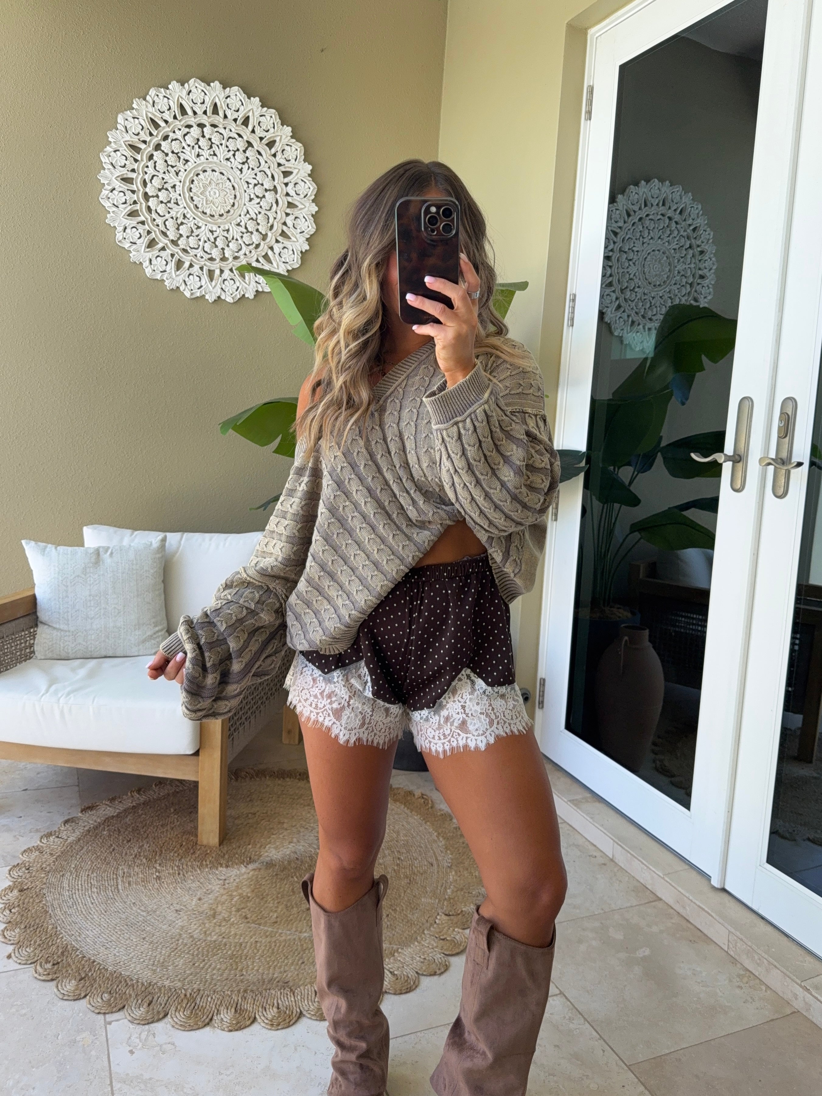 Elsie Polka Dot Lace Shorts Brown