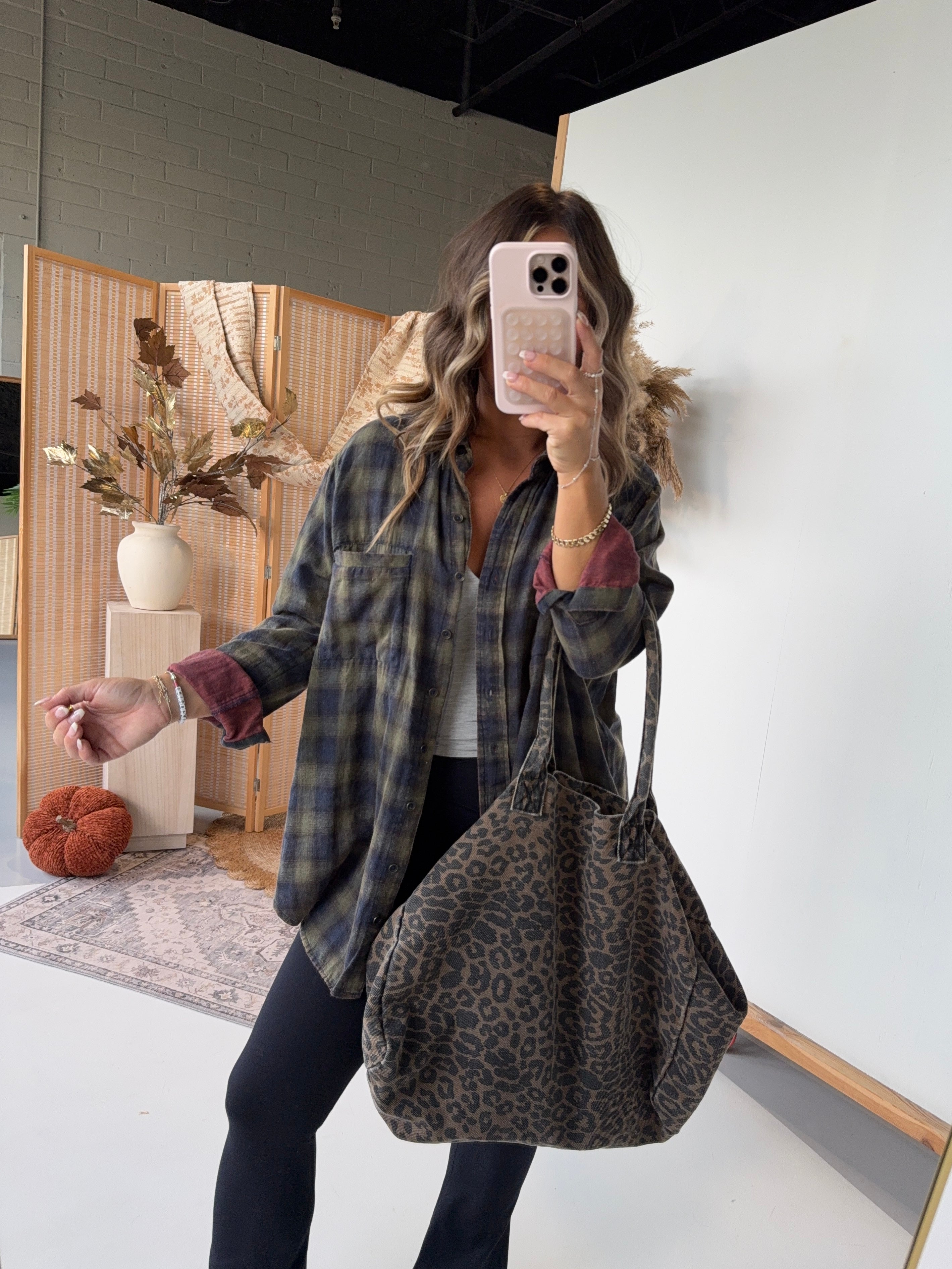 Caramel Apple Plaid Button Down Green
