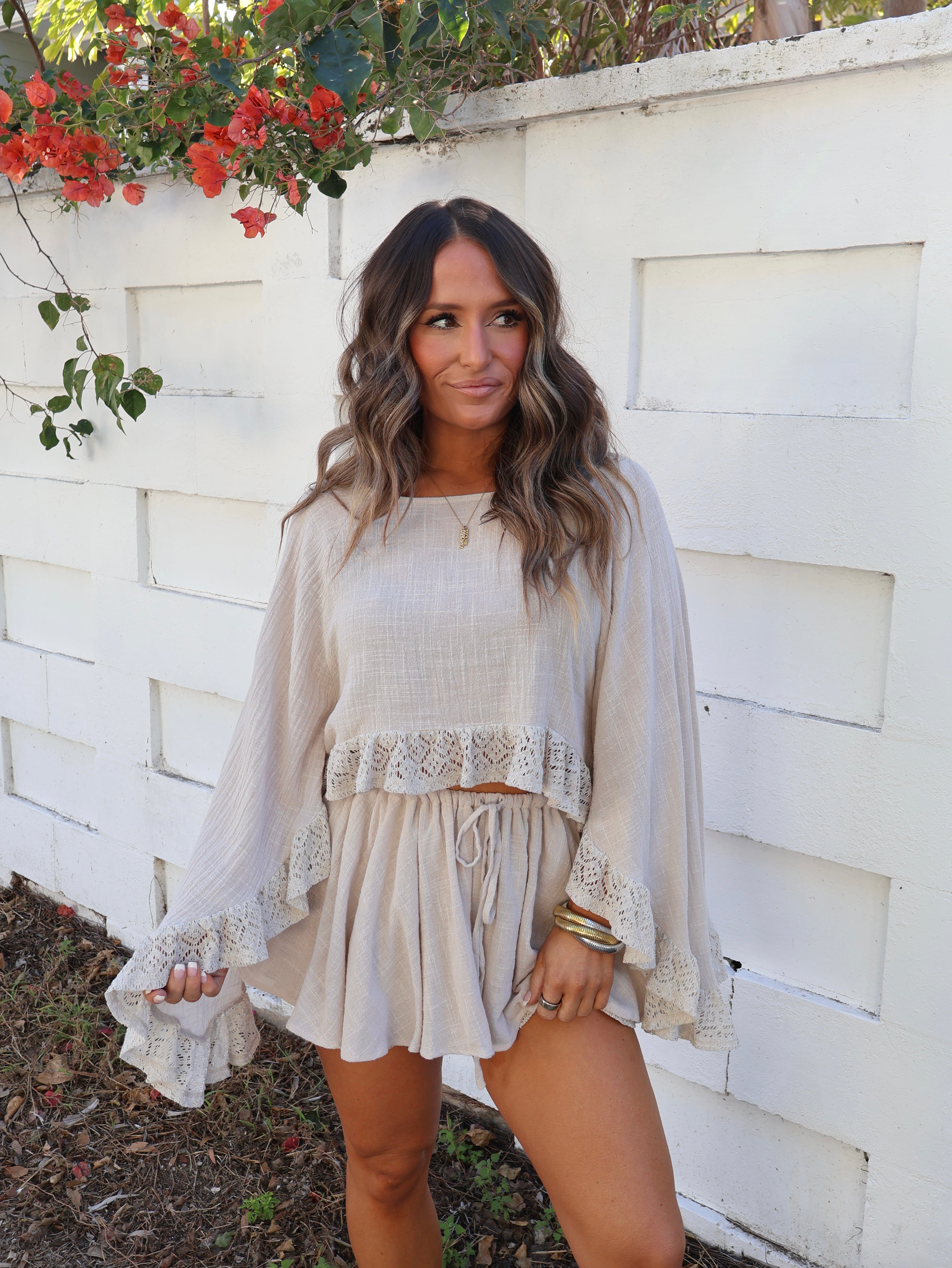 Sweet Pea Kimono Skort Set Natural