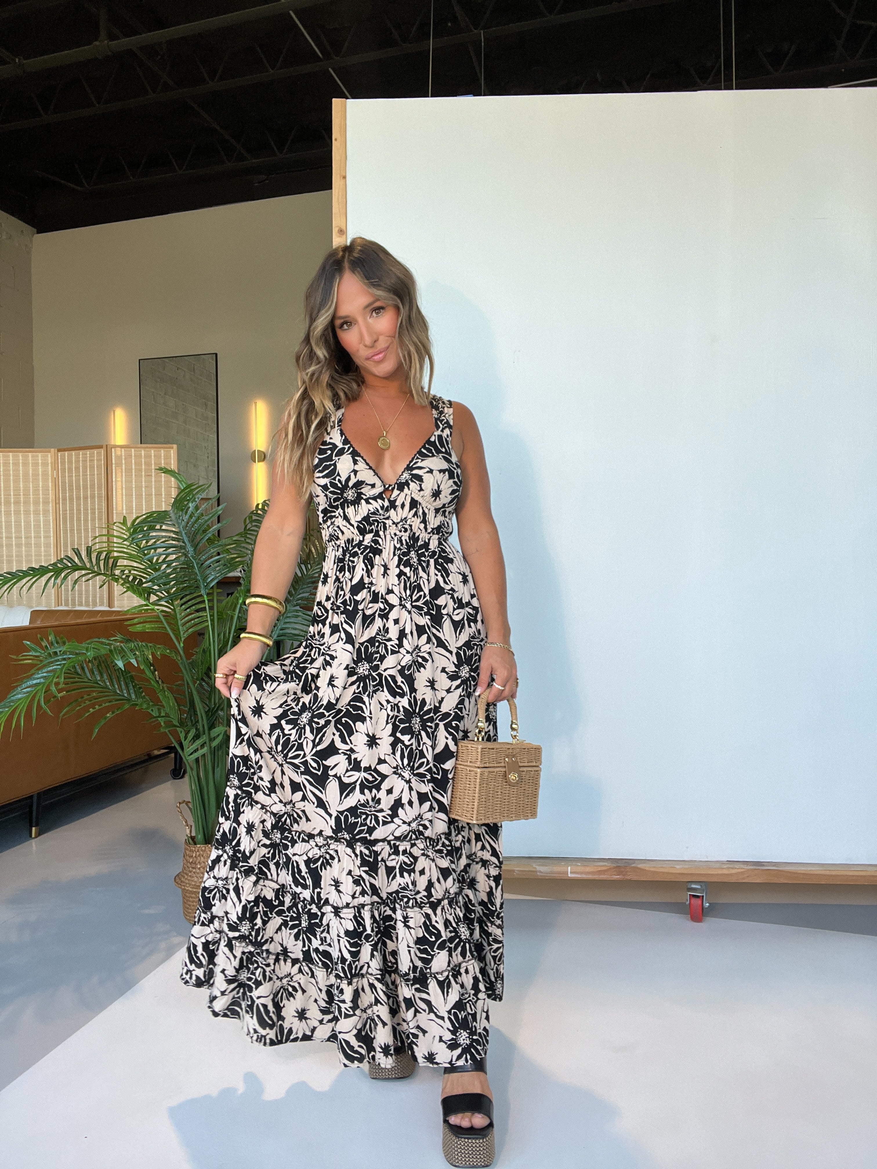 Summer Luau Maxi Dress Black Ivory