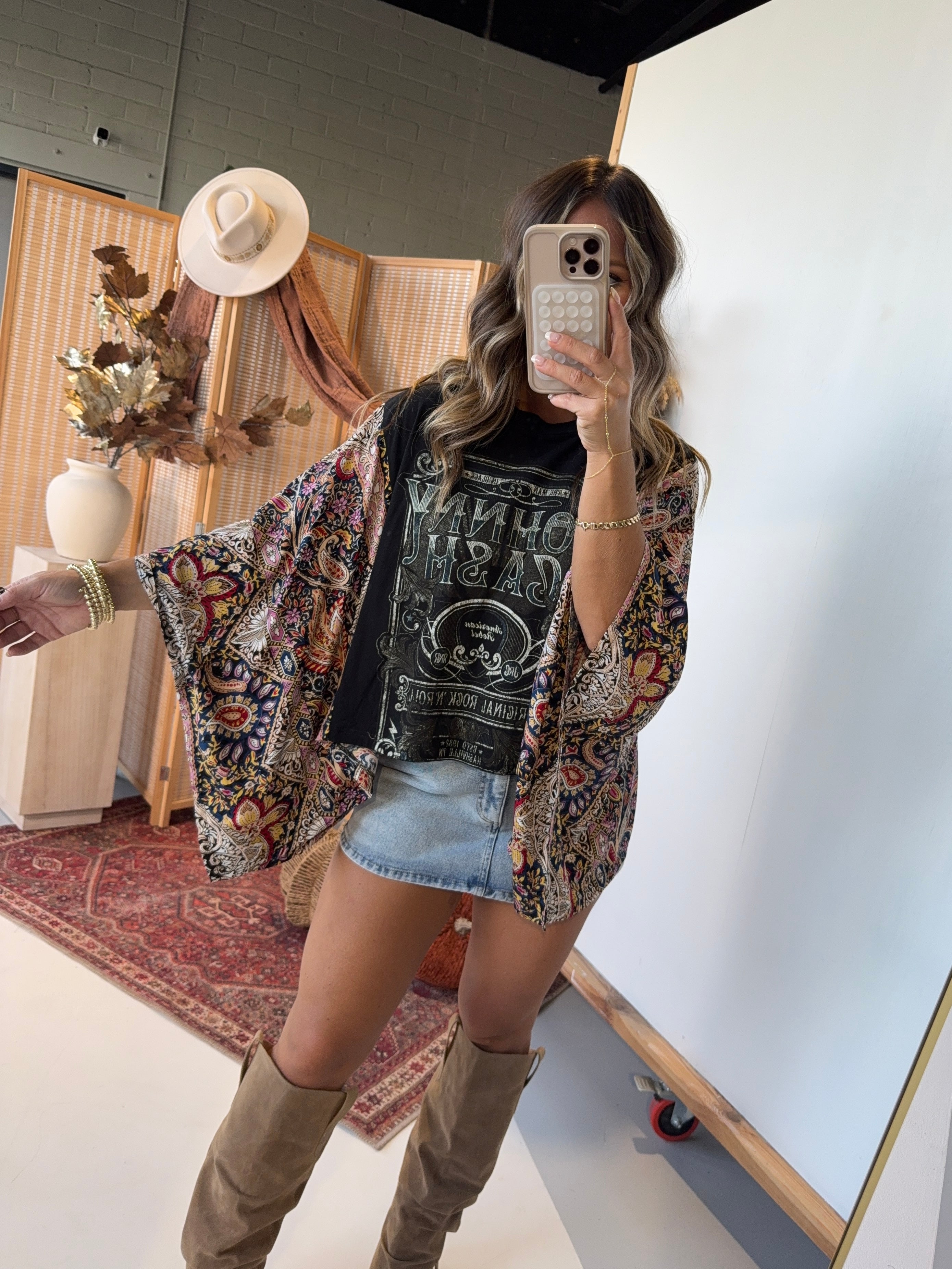 Johnny Cash Mix & Match Tee Black Floral