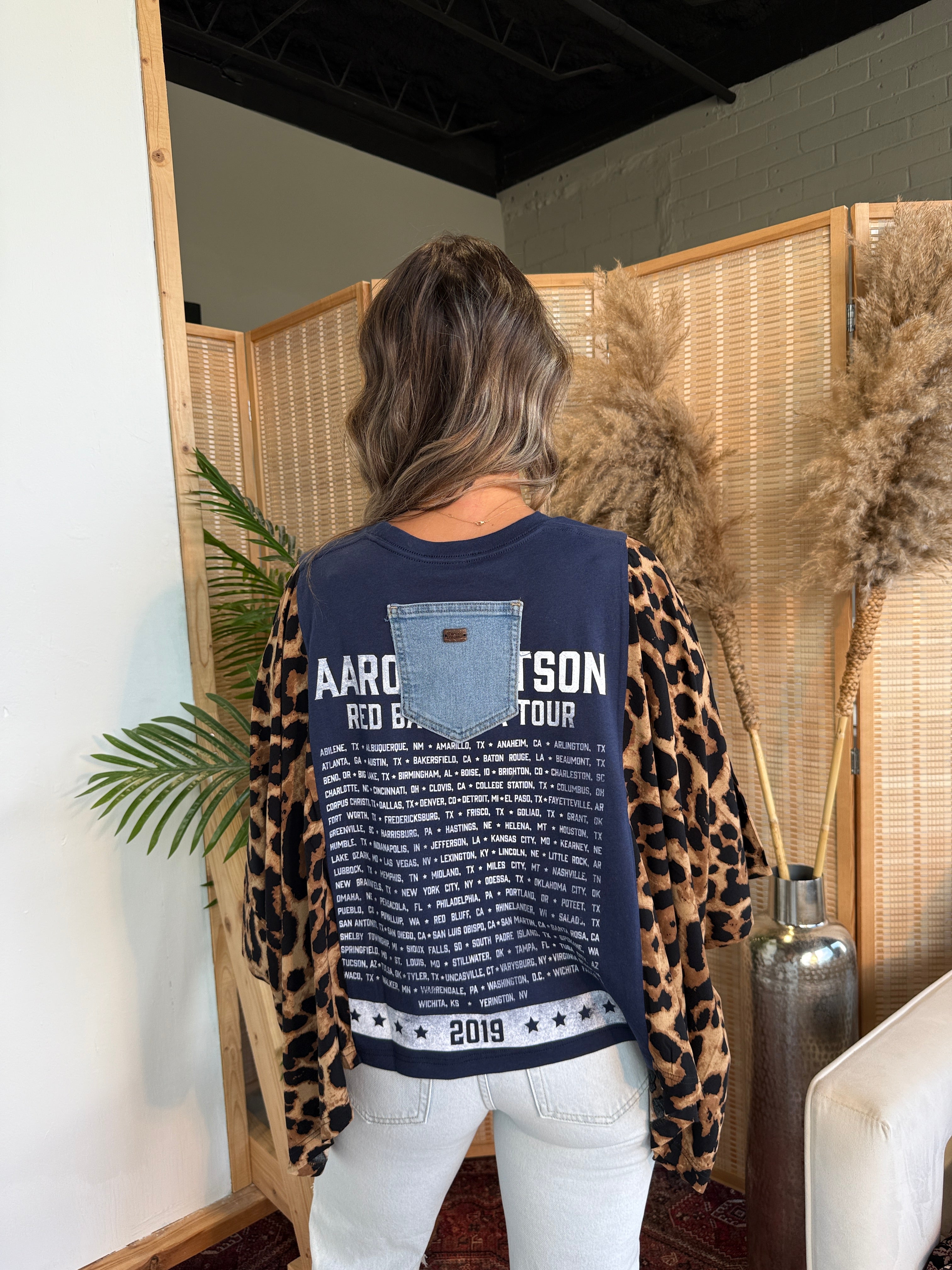 Aaron Watson Mix & Match Tee Navy Cheetah