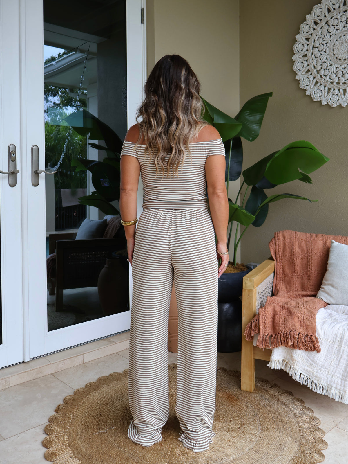 Hometown Honey Striped Set Brown/Cream