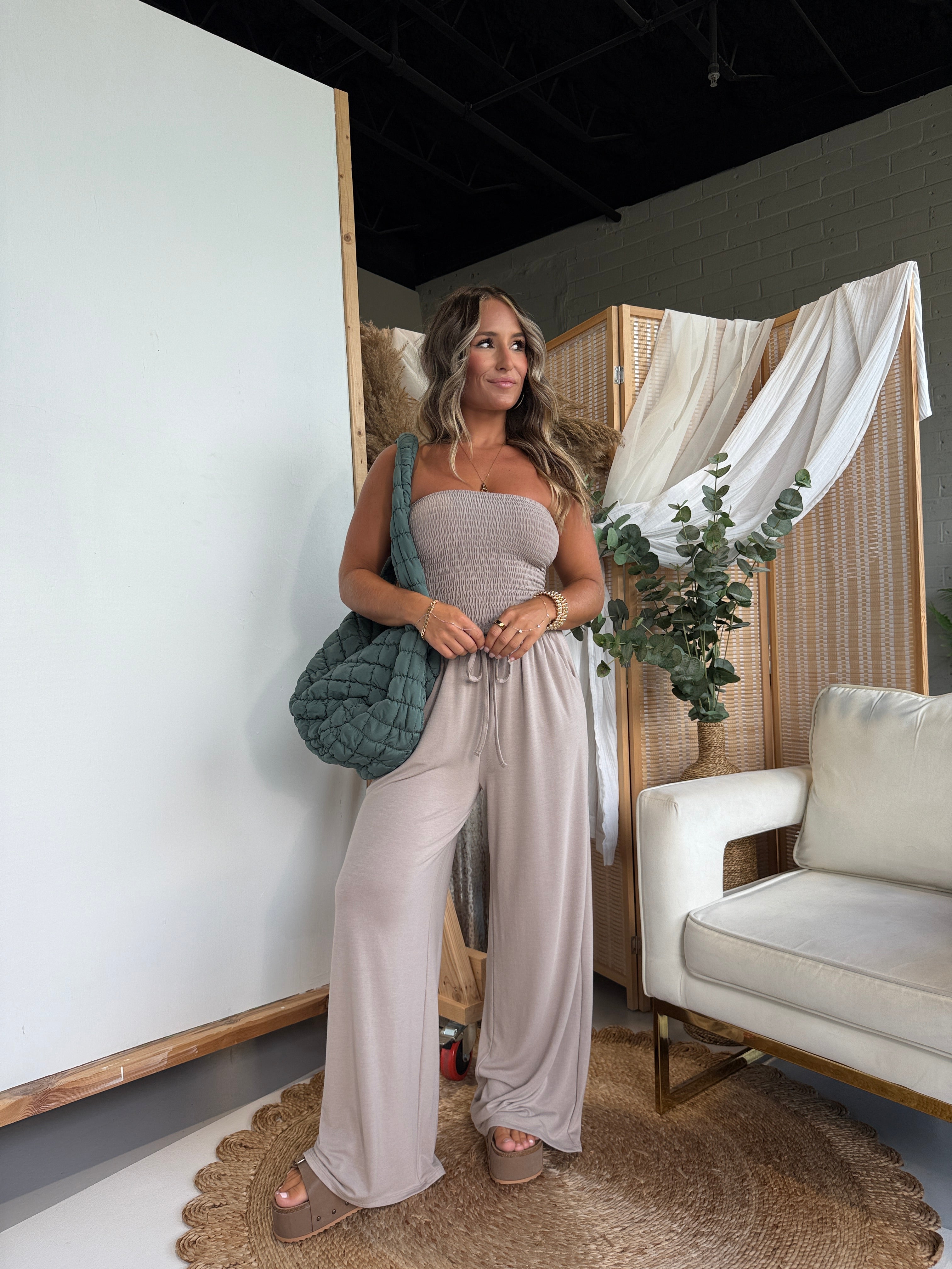 Ocean Breeze Tube Top Jumpsuit Ash Mocha