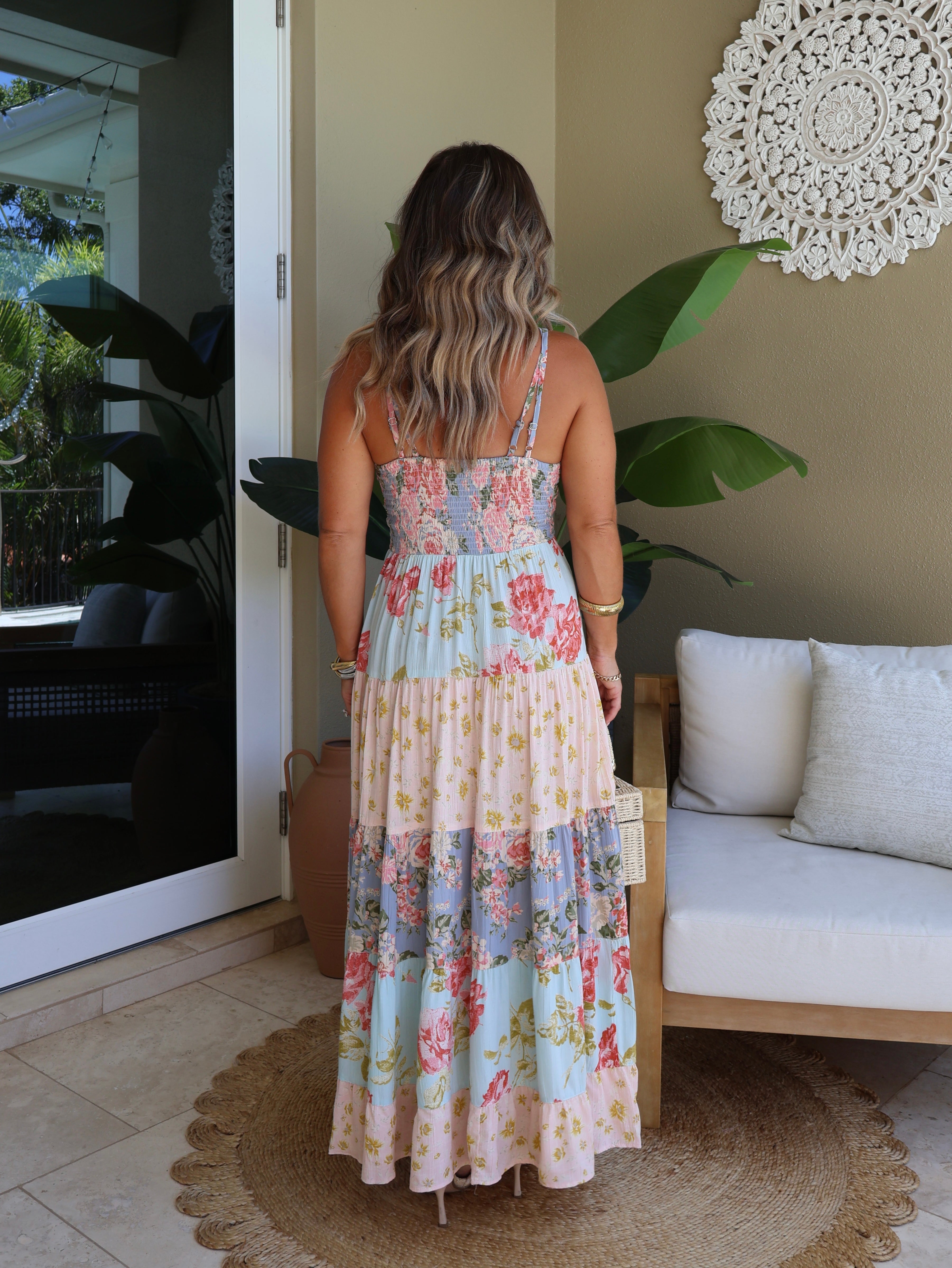 Floral Blush Maxi Dress Blue Multi