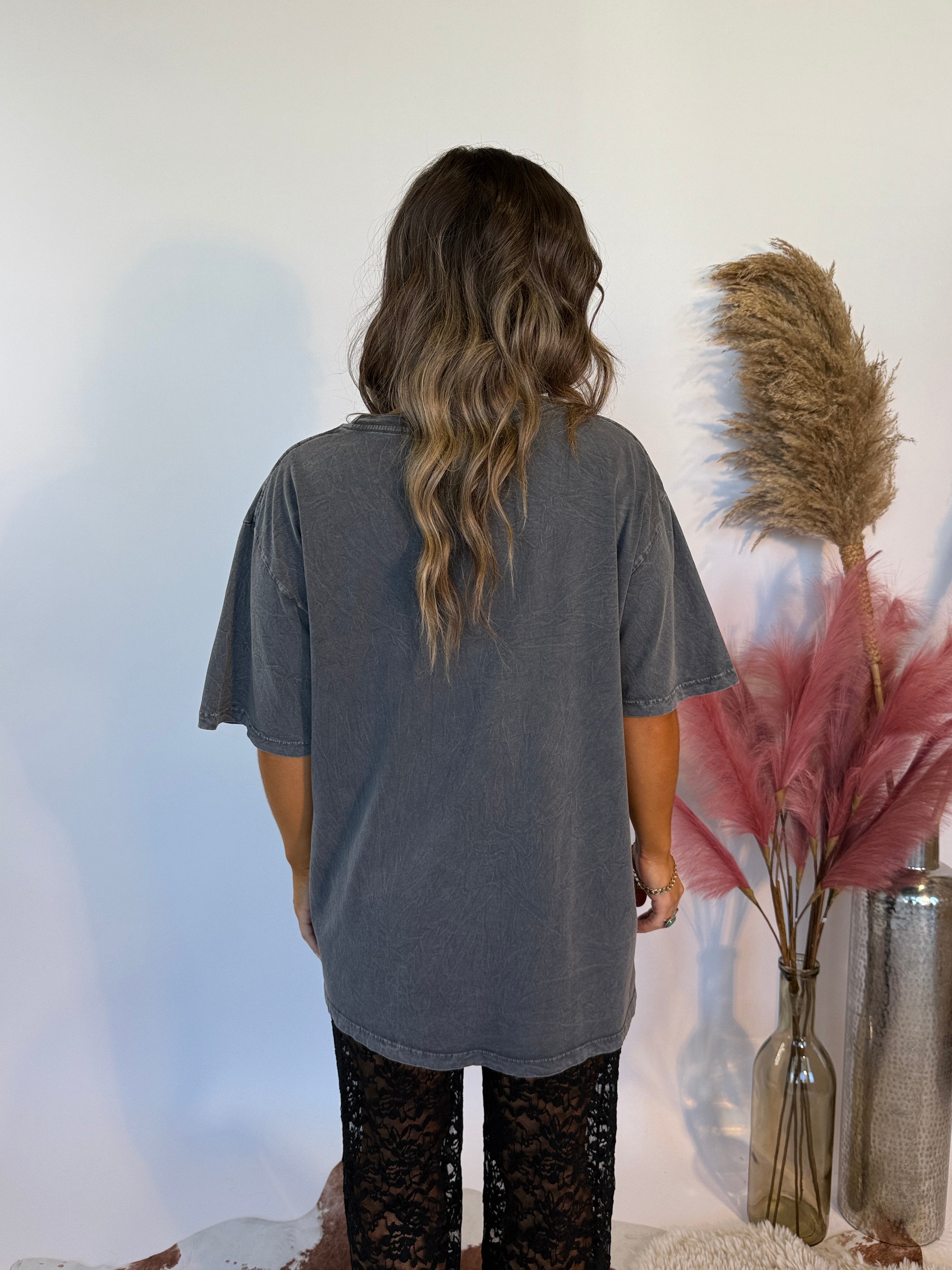 Free Bird Graphic Tee Charcoal/Coral