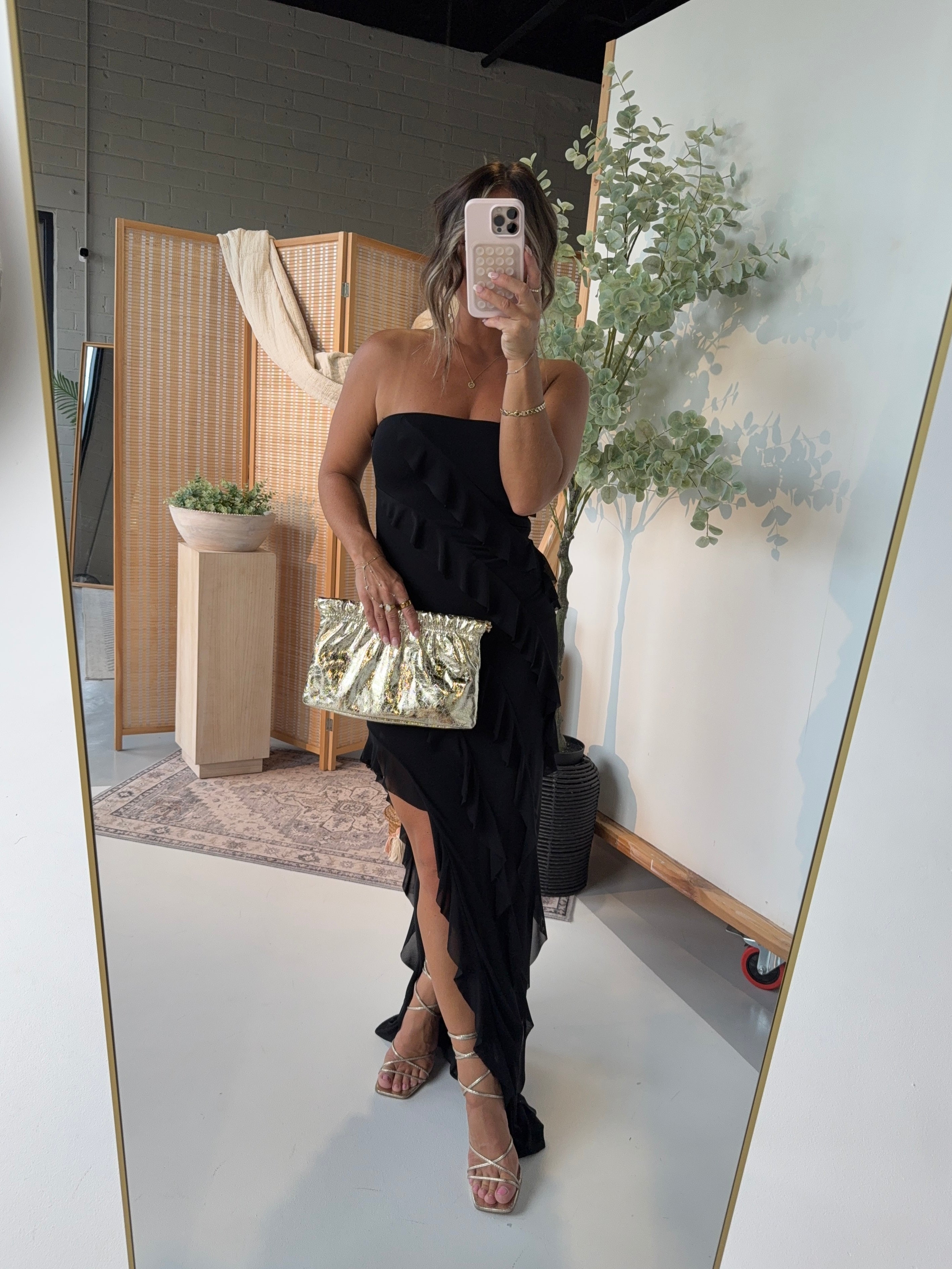 Black Tie Mesh Ruffle Dress Black