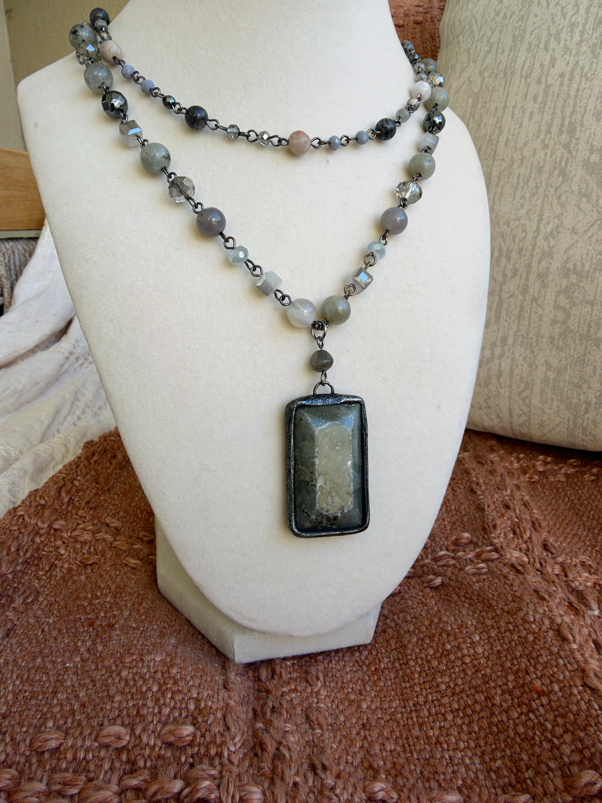 Moonflower Beaded Necklace Grey