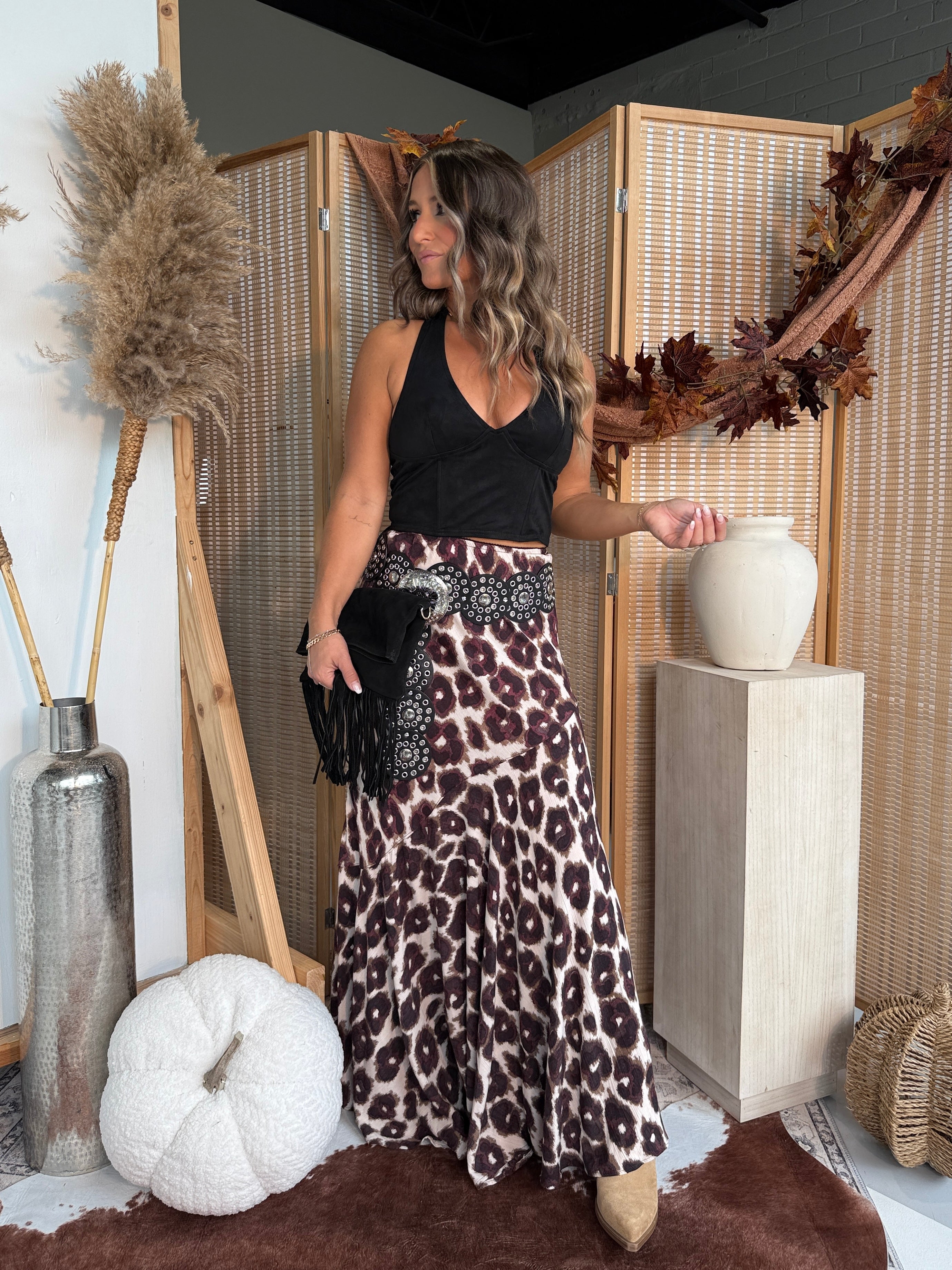 Chasing You Maxi Skirt Cheetah Maroon