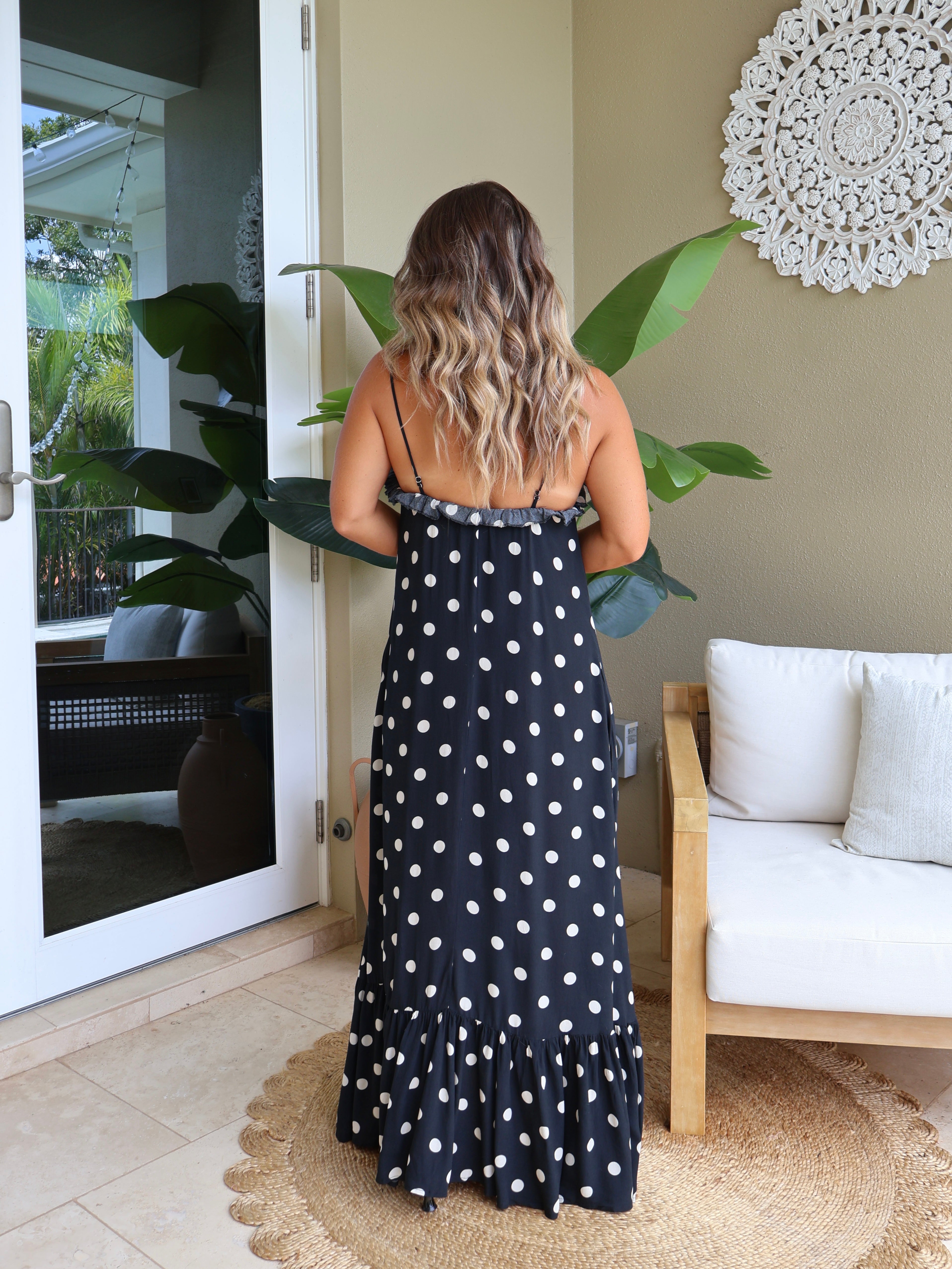 Jada Polka Dot Maxi Dress Black