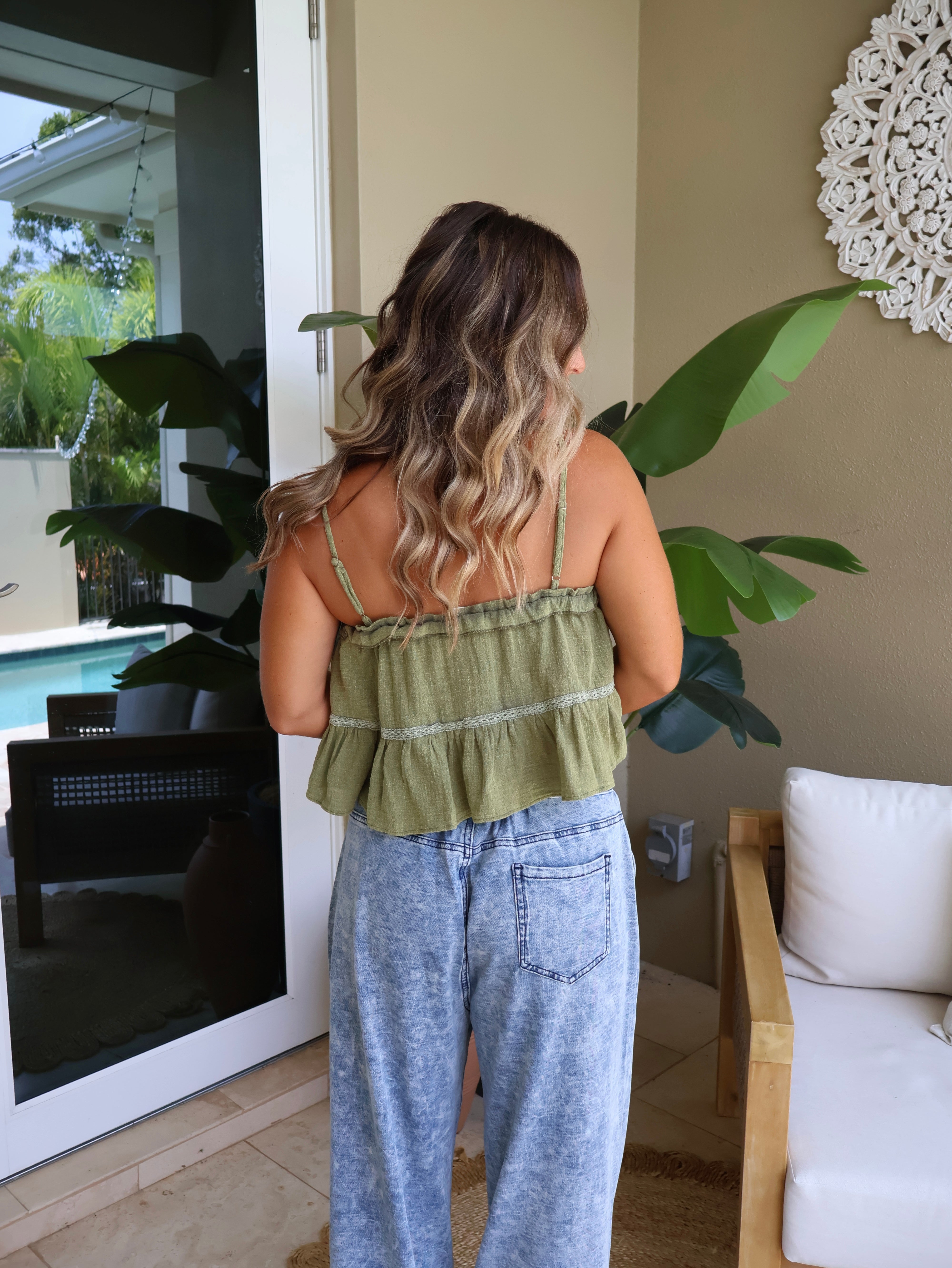 Meadow Breeze Lace Tank Moss