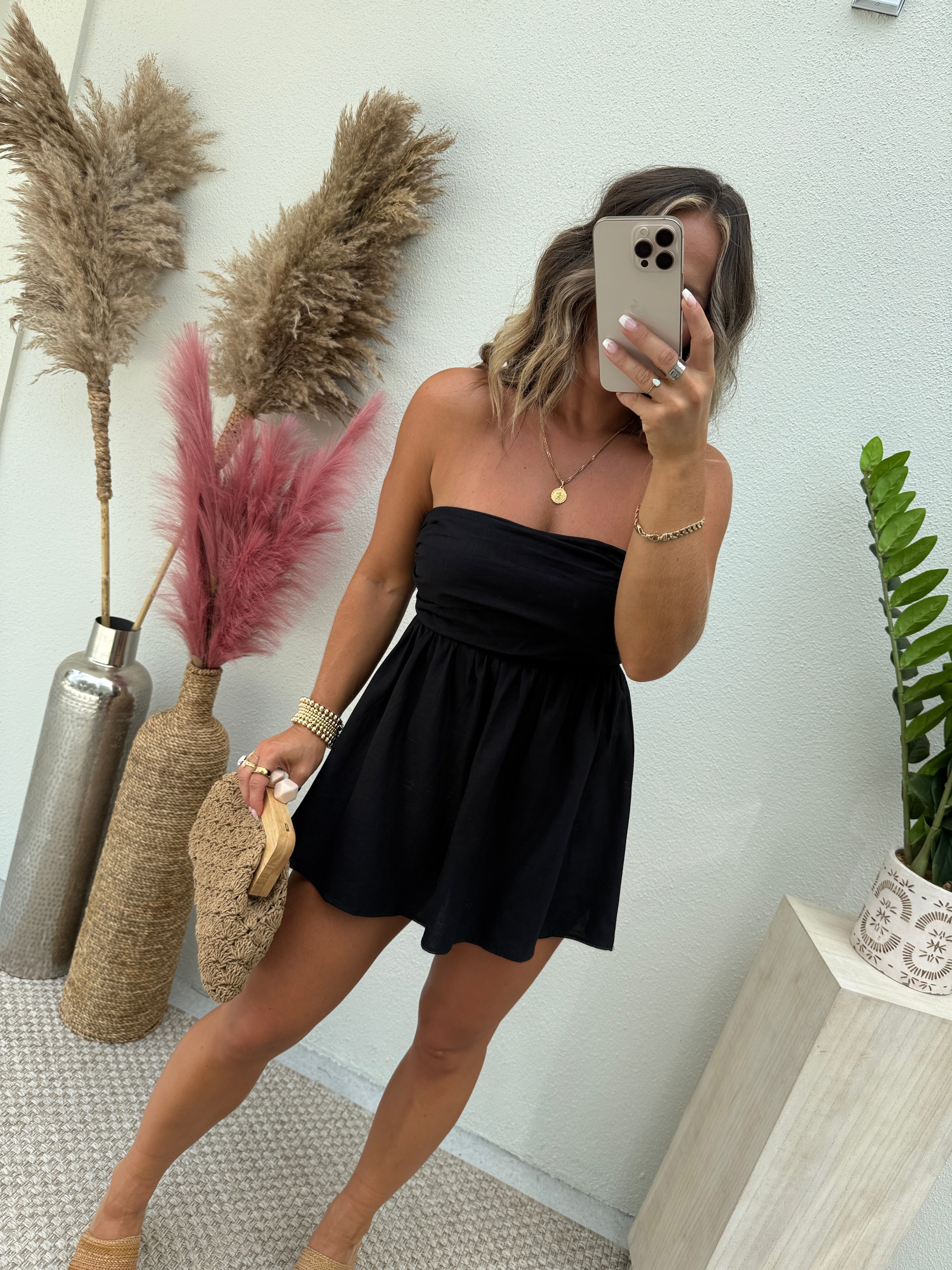 Canopy Tube Top Romper Dress Black