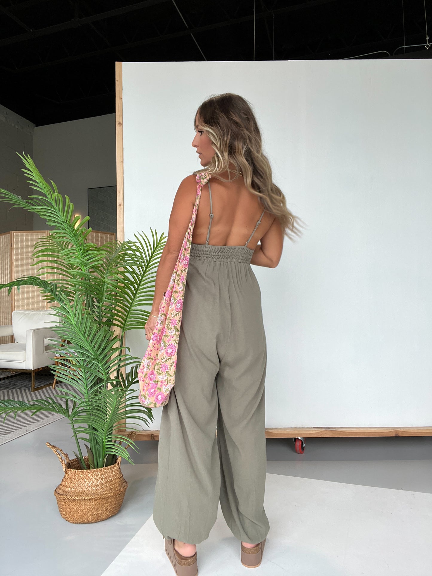 Next In Line Smocked Jumpsuit Olive