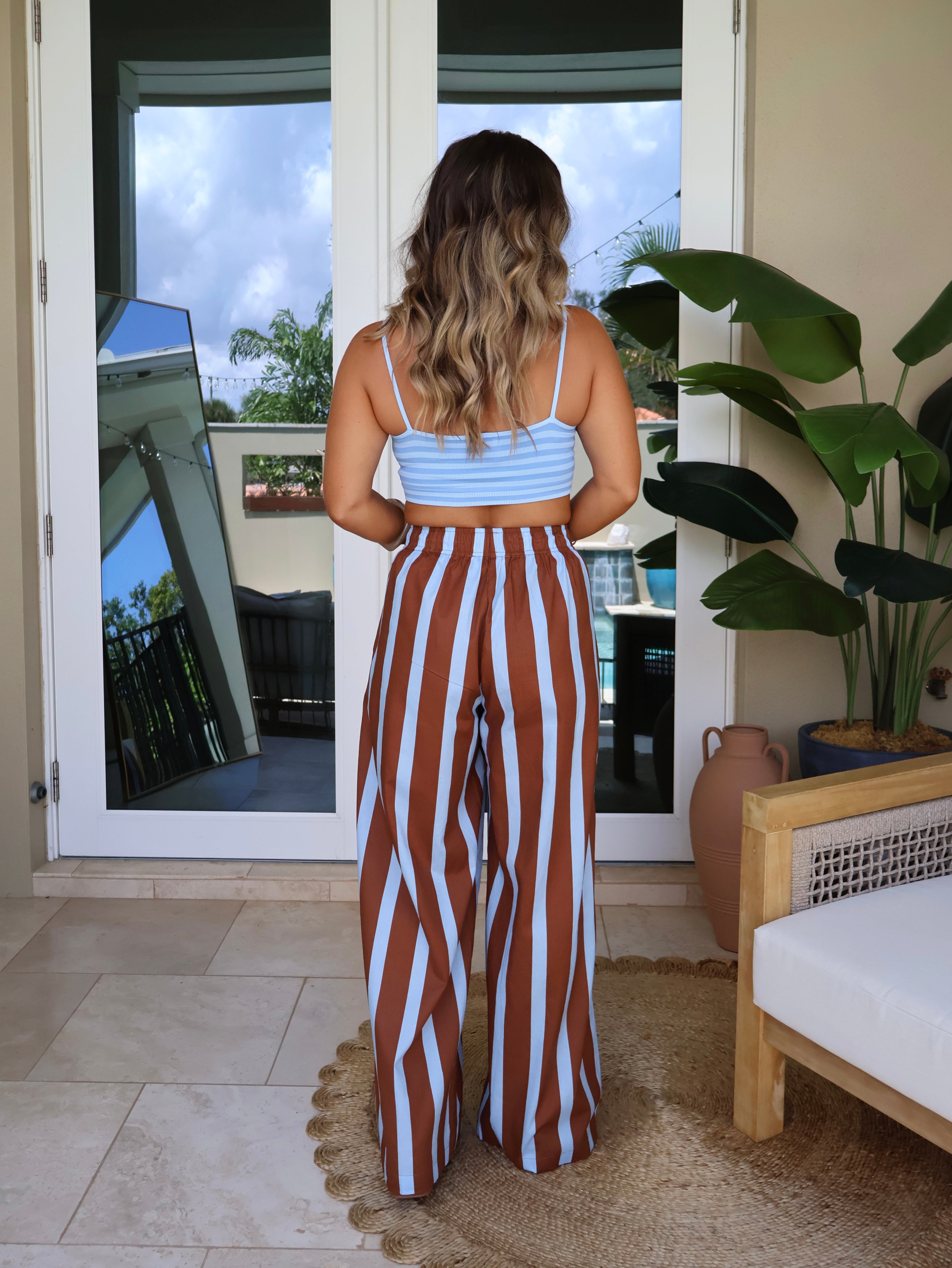 Unwind Striped Wide Leg Pants Blue/Brown