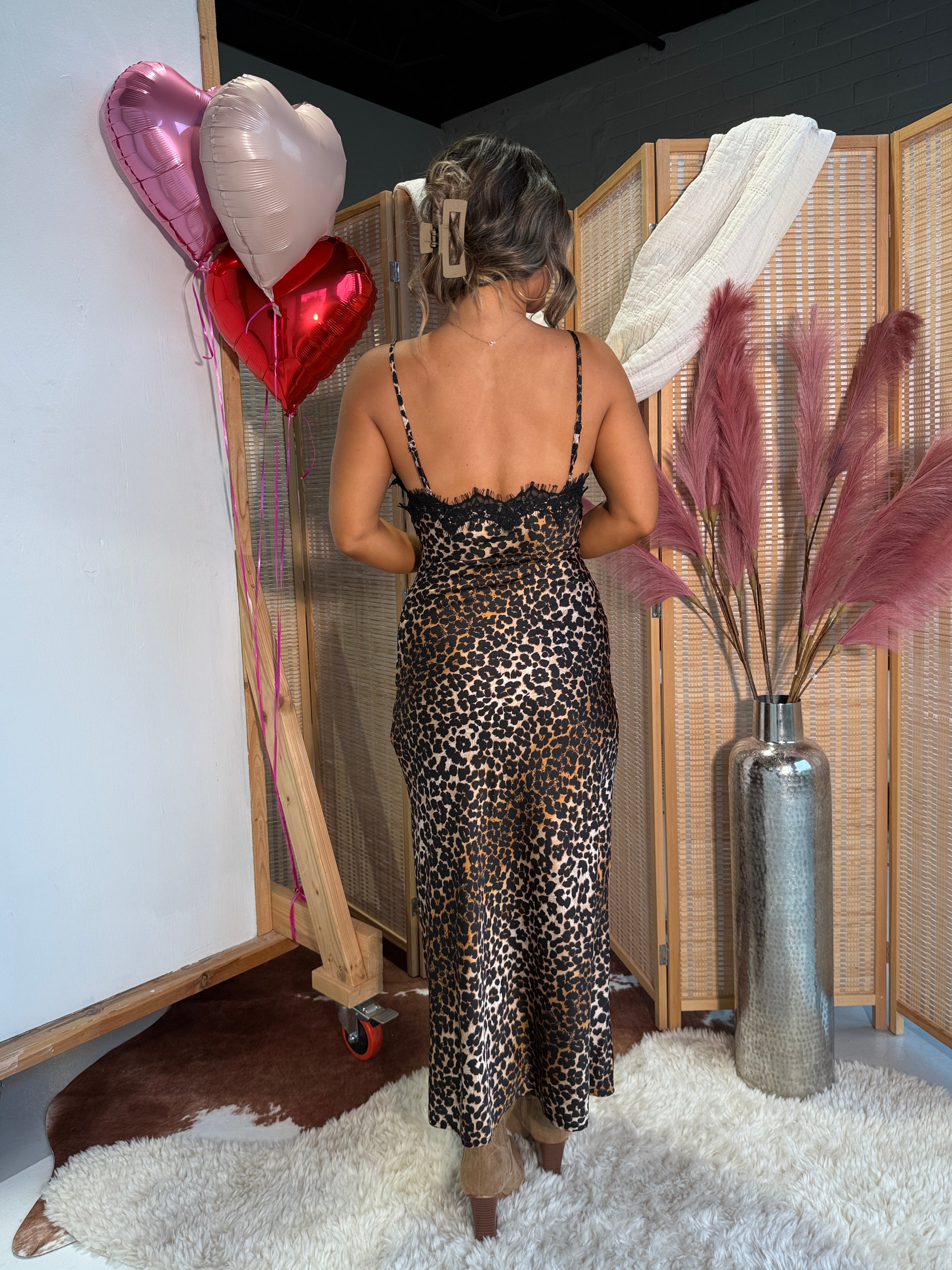 Endless Nights Satin Midi Dress Leopard