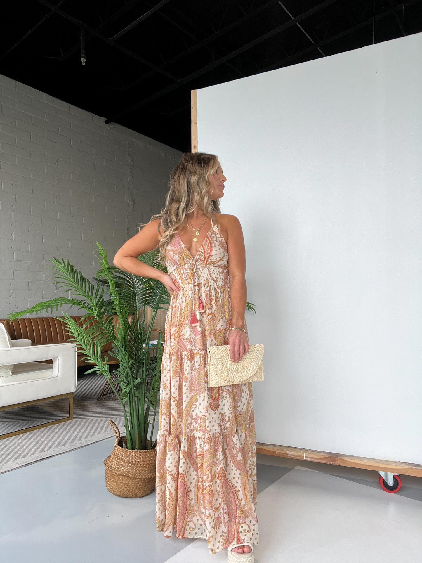 Serefina Venetian Maxi Dress Blush