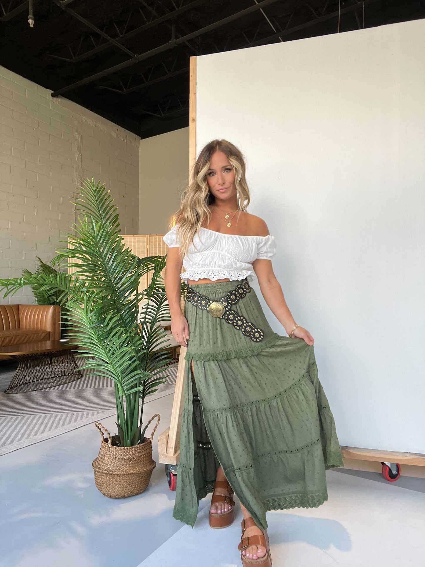 Make Waves Maxi Skirt Olive