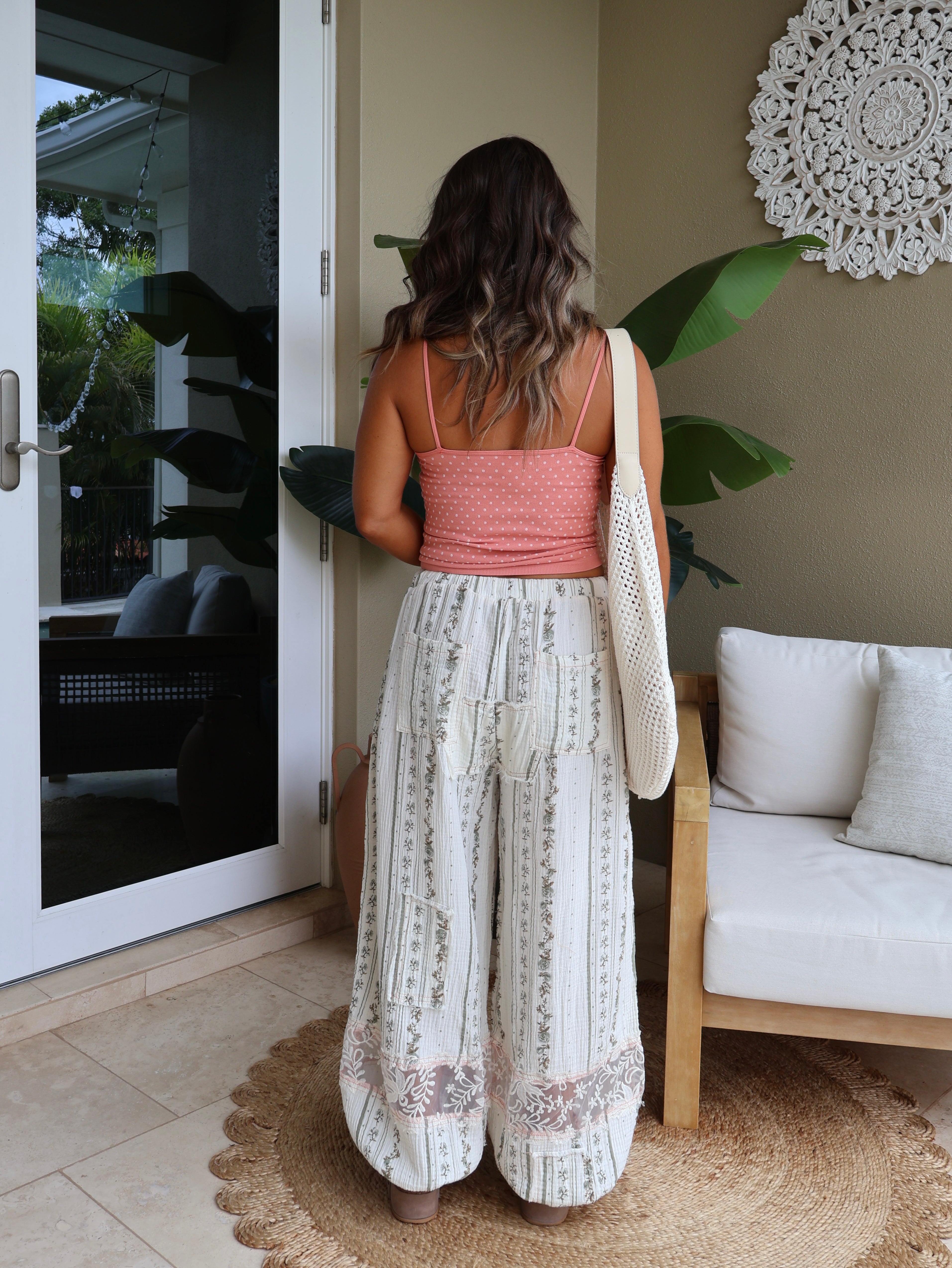 Meadow Breeze Floral Boho Joggers Cream