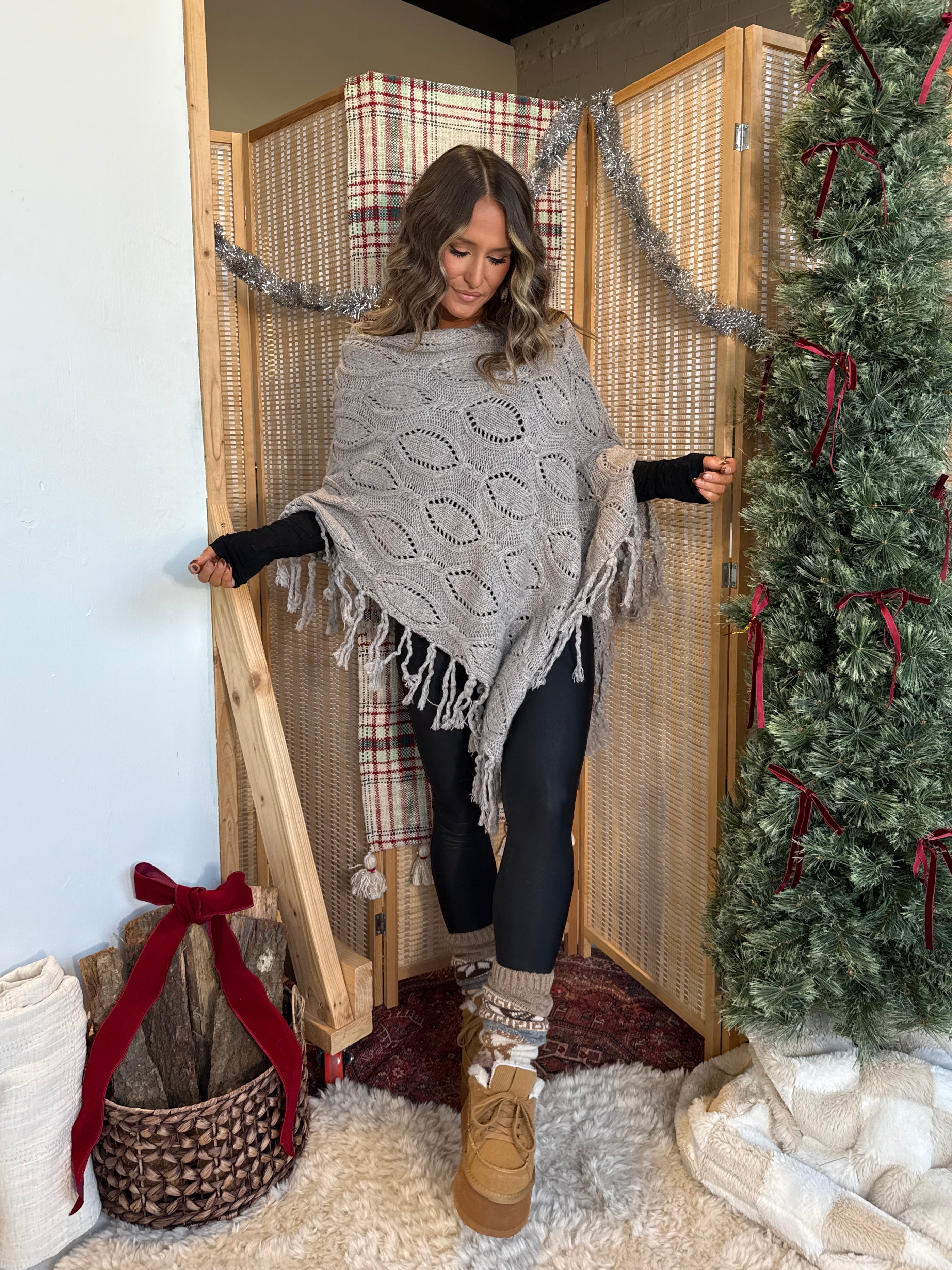 Keep Me Warm Knit Poncho Grey