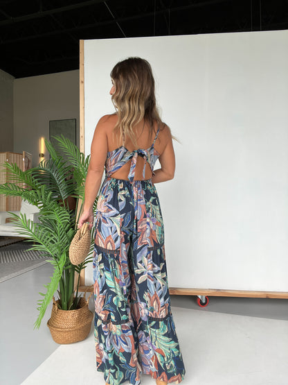 Deep Dive Floral Boho Jumpsuit Navy Multi