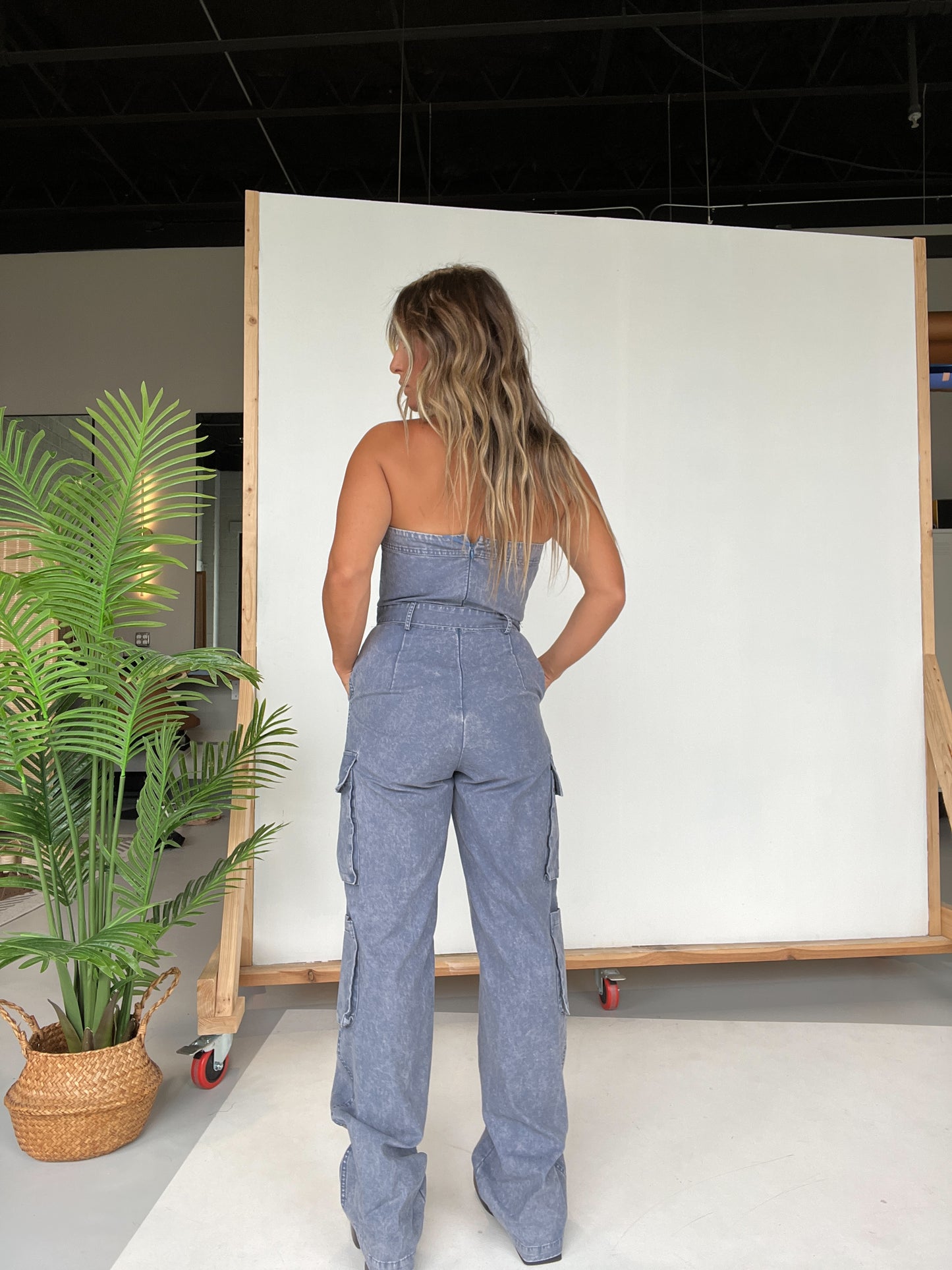 Downtown Nights Cargo Jumpsuit Denim