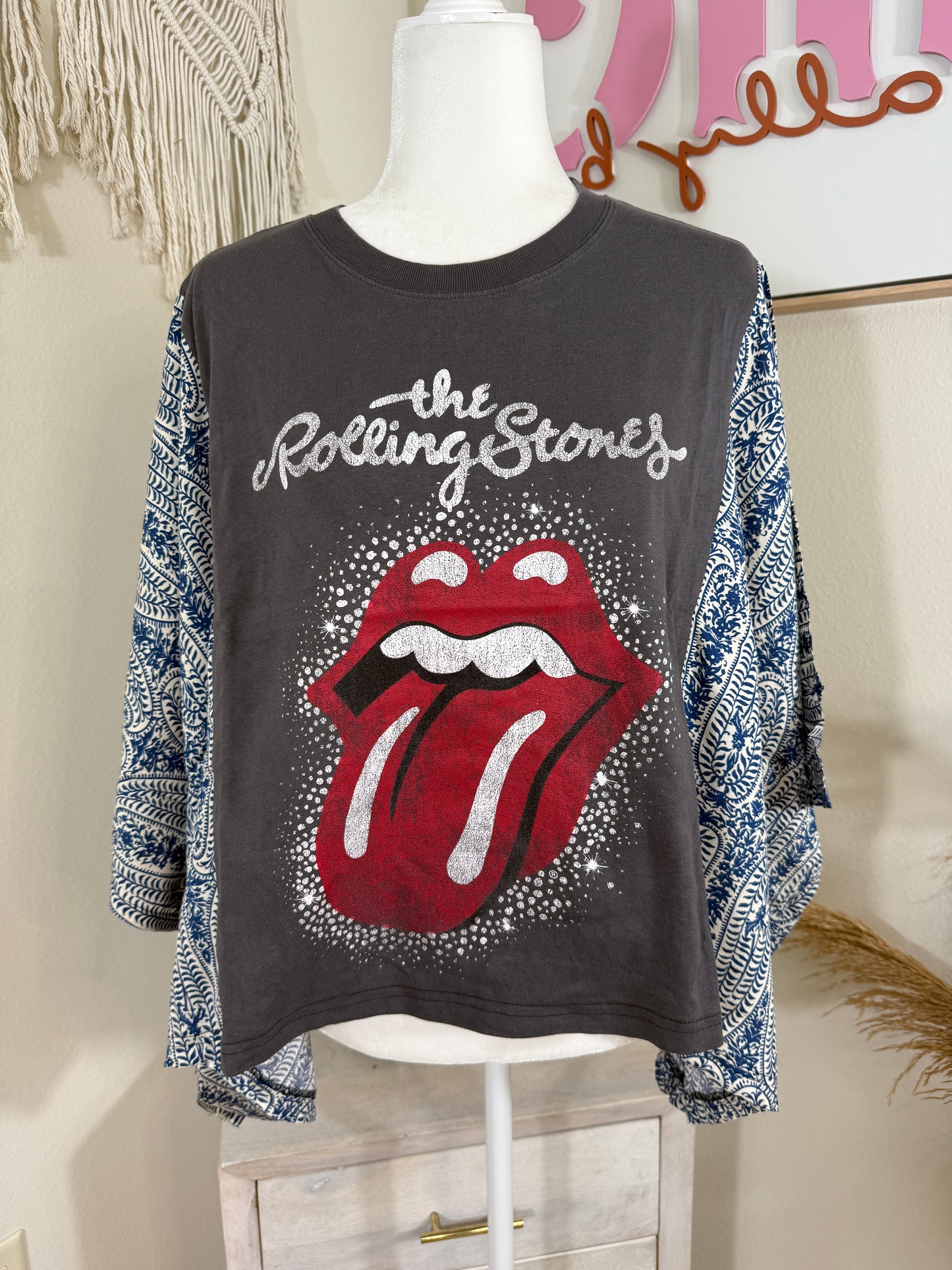 The Rolling Stones Mix & Match Tee Grey Blue Floral