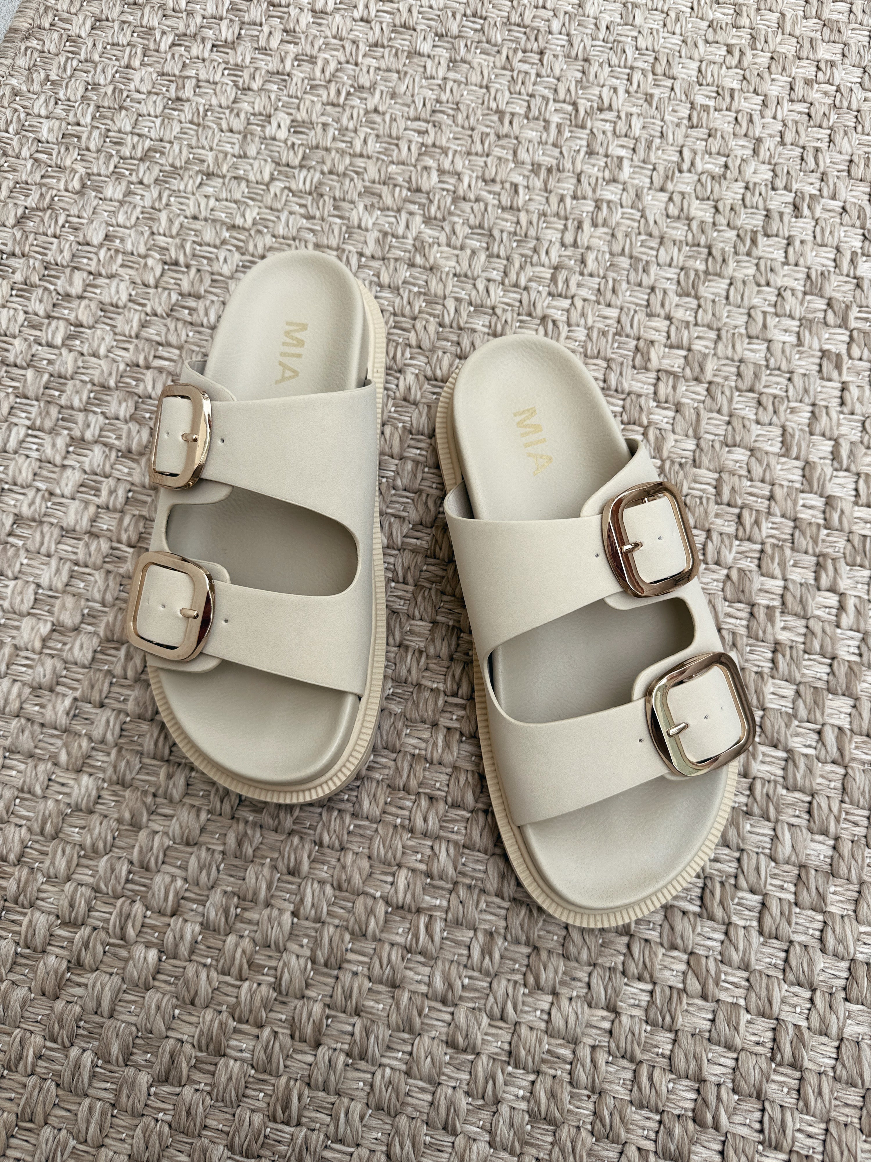Bursue Double Strap Slides Beige